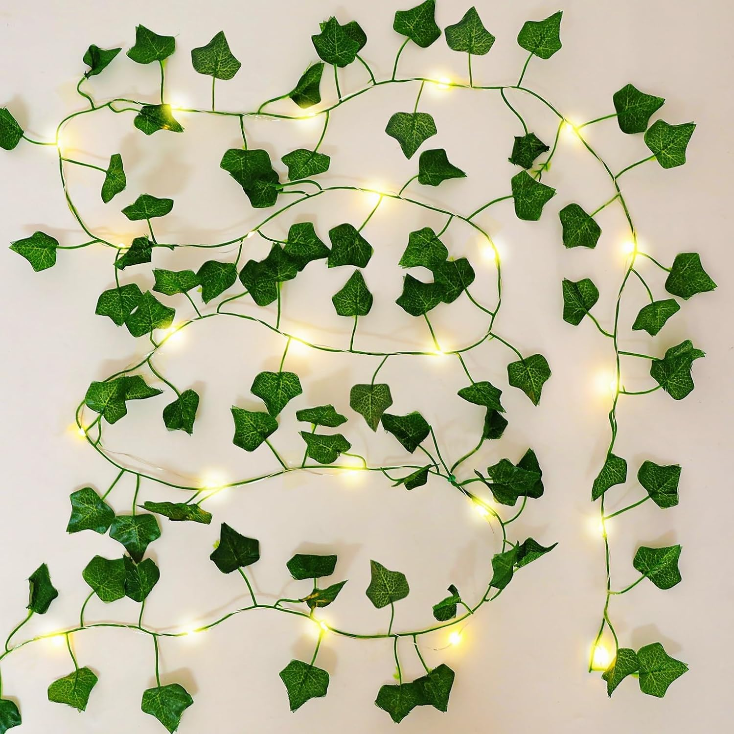 Taefuhnn 1 Pack 10M 100LED Vine Leaf Fairy String Lights Batteries Powered, Fake Green Ivy Vine Fairy String Lights for Room Home Bedroom Outdoor Indoor Curtain Garden Decor image number 4
