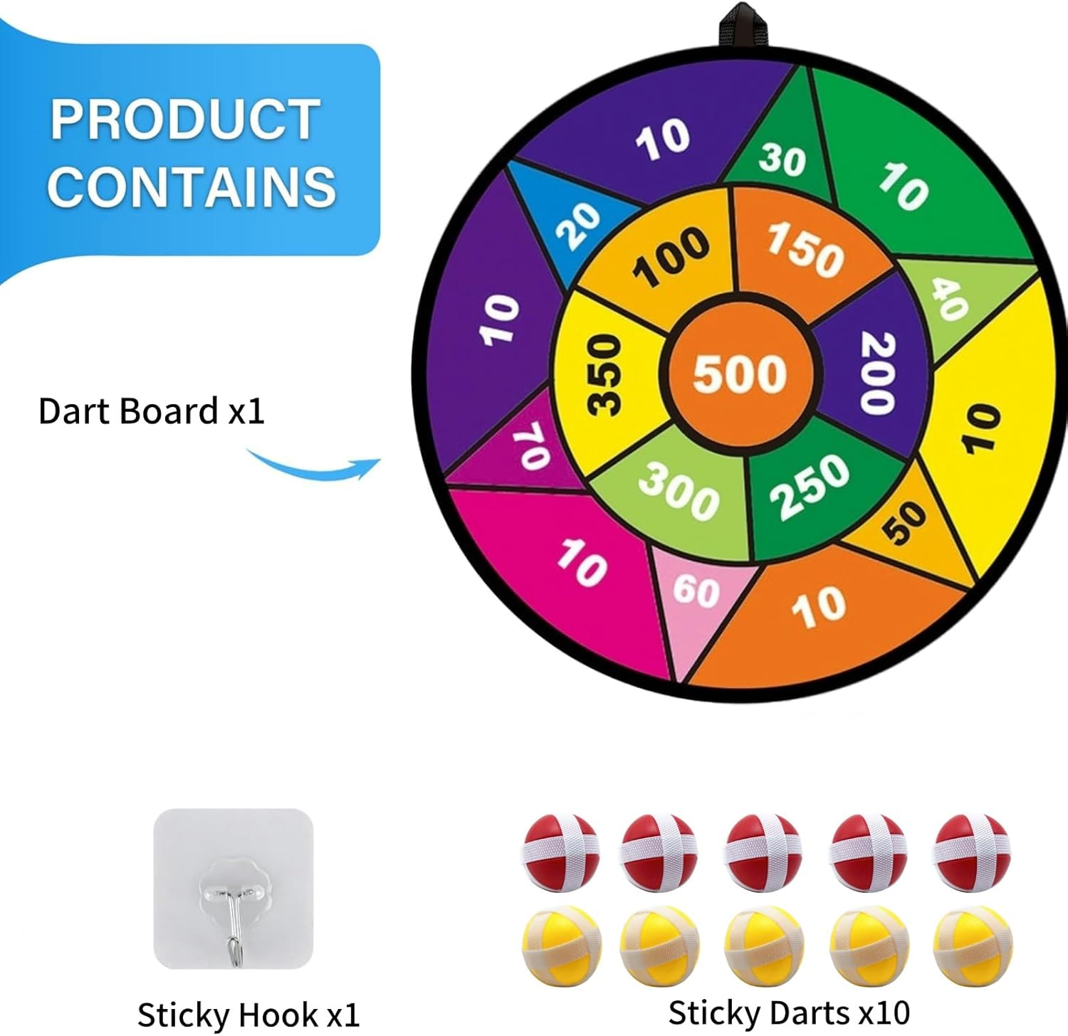 Kids Dart Board Set with 10 Sticky Darts - Dart Board for Kids, Ideal Indoor Sport Game for Family Fun, Kids & Adults - Ideal Gift for 4 5 6 7 8 9 10 11 12 Year Old Boys Girls image number 4