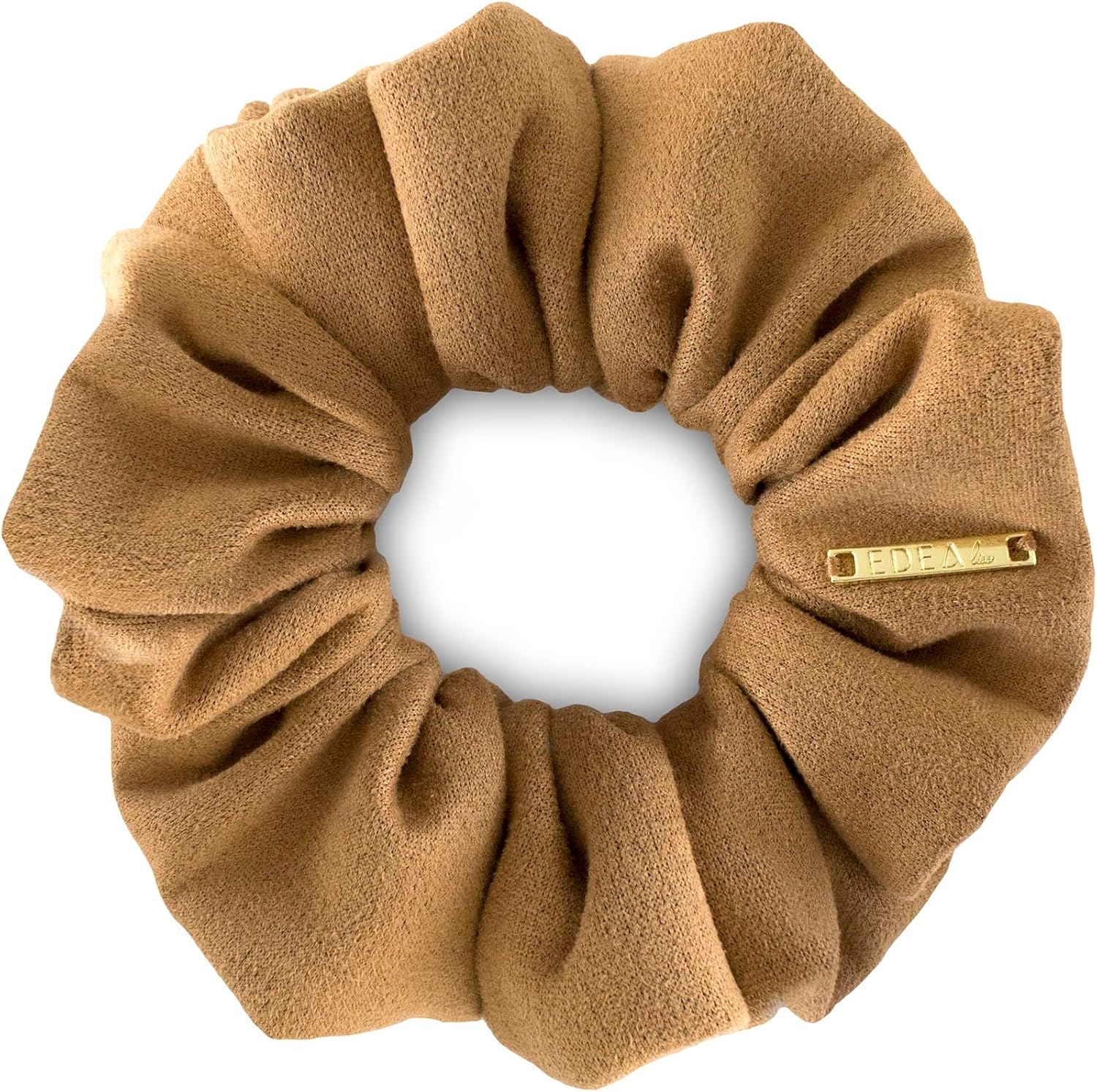 Edealiss Cozy Luxe Scrunchie - Autumn/Winter Women'S Velour & Faux Leather Hair Band - Elegant Premium Hair Accessory - No Pulling, Gentle Hold - Fashion Hair Tie (Caramel Velour Suede) image number 1