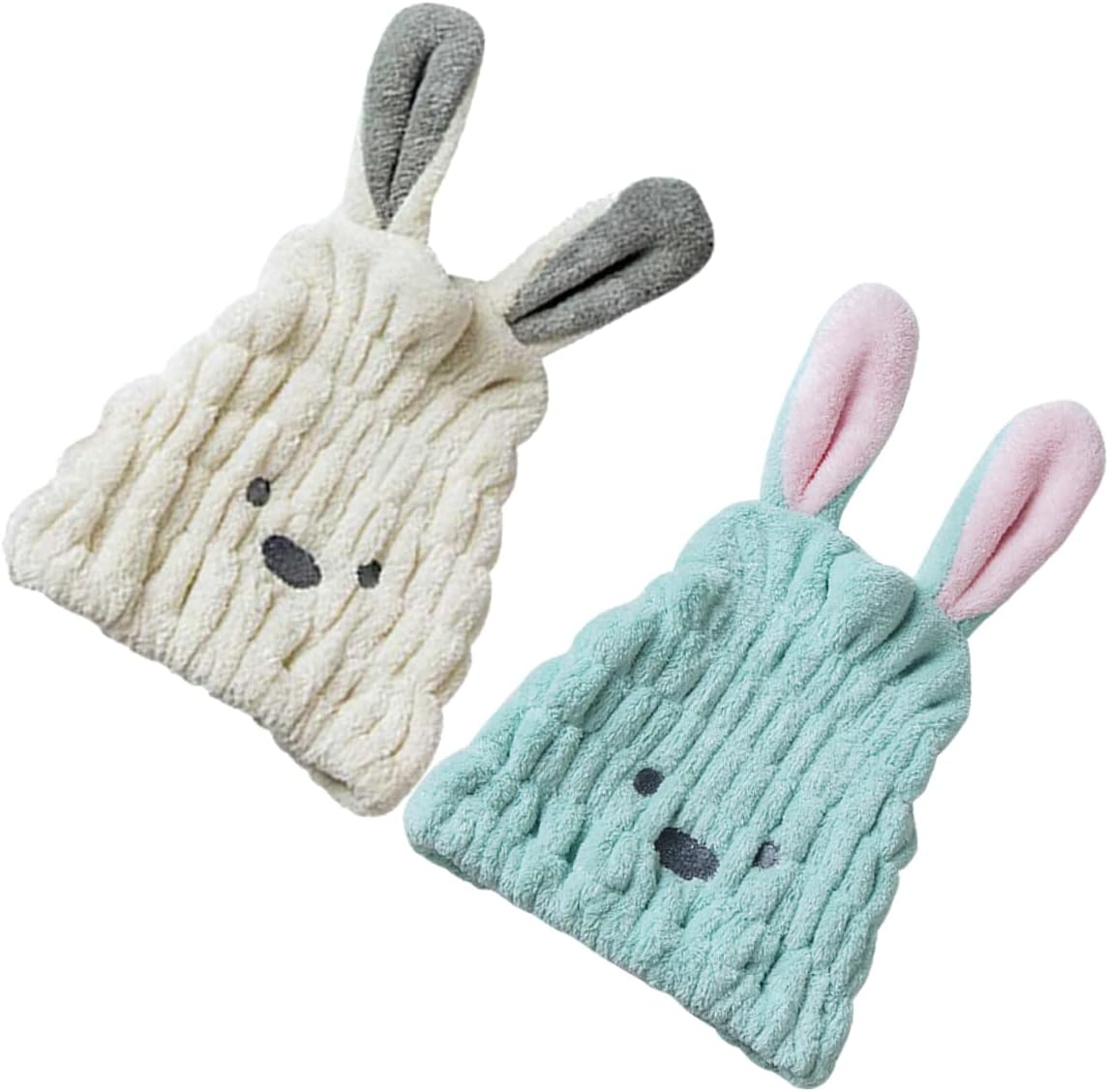 LALAFINA 2Pcs Soft Fleece Hair Drying Cap Absorbent Quick Drying Comfortable Rabbit Ears for Daily Use Hair Care