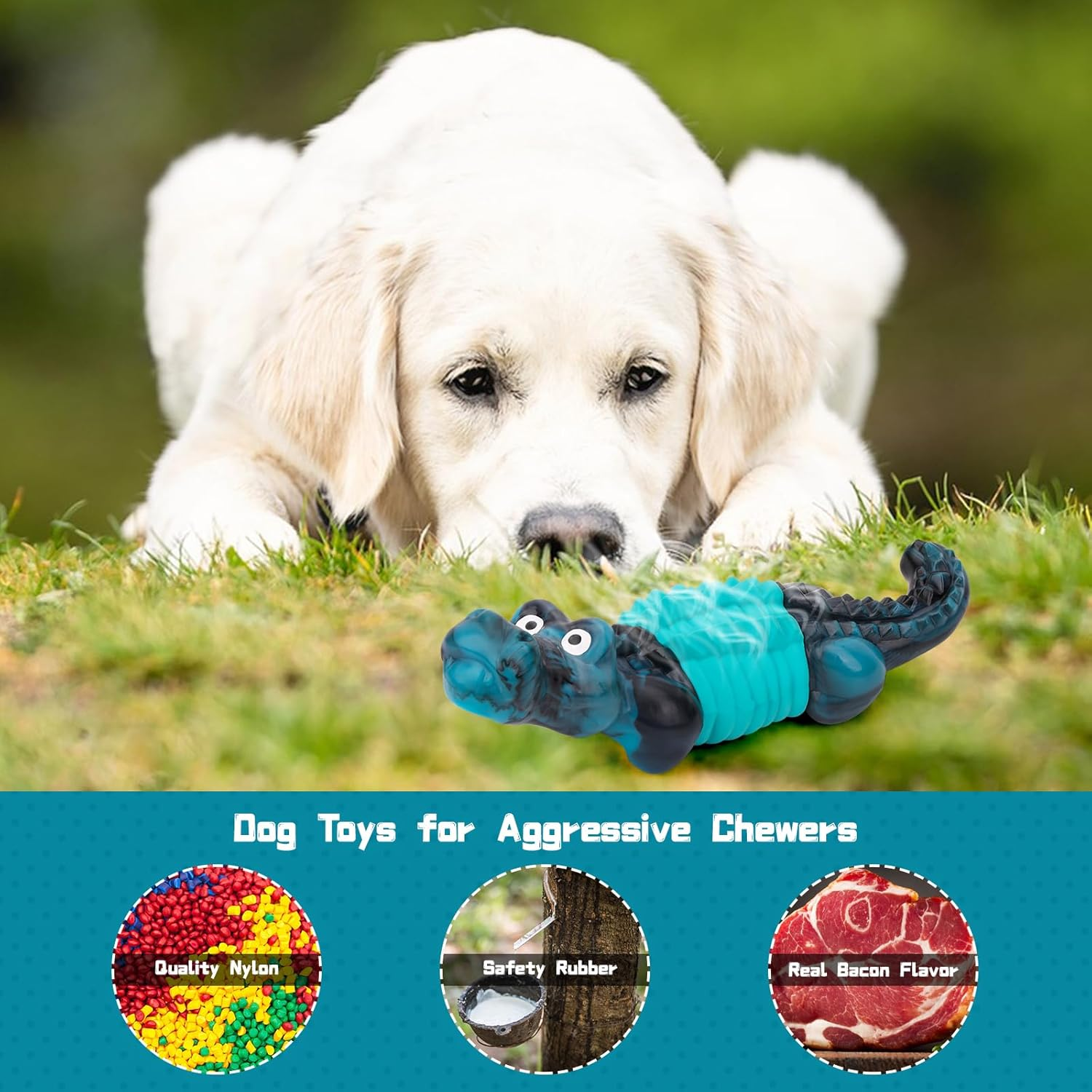 Apetpup Dog Toys for Aggressive Chewers,Indestructible Dog Toys for Large Dogs,Dog Chew Toys,Super Chewer Dog Toys,Tough Chew Toys for Large Medium Dogs Breed,Real Bacon Flavor image number 3
