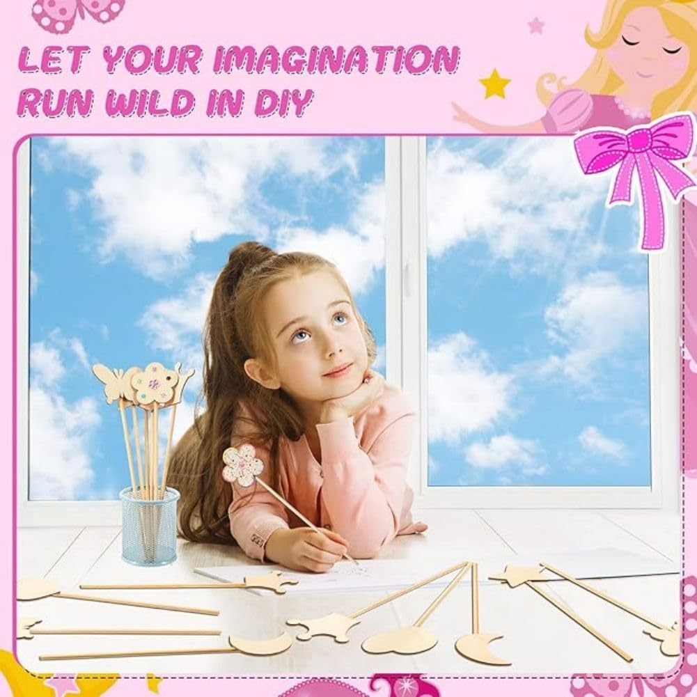 Princess Fairy Wand Kit - DIY Magical Crafts with Wooden Wands, Gem Stickers, Moon and Butterfly Designs - Make Your Own Princess Wand for Girls image number 4