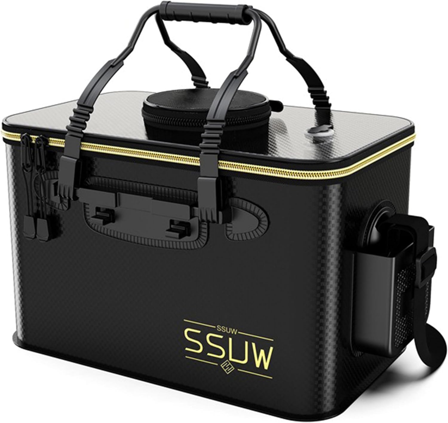 Reelfin Large Floating Fishing Basket Collapsible Multi-Functional Fish Live Lures Bucket Portable Net Quick-Drying Rubber Coated Bait Storage Cage for Minnows, Shrimp, Freshwater (Black Large) image number 6