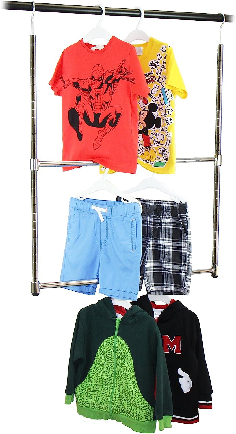 Oceanstar ACR1538C 2-Tier Portable Adjustable Closet Hanger Rod, Chrome - Black image number 3