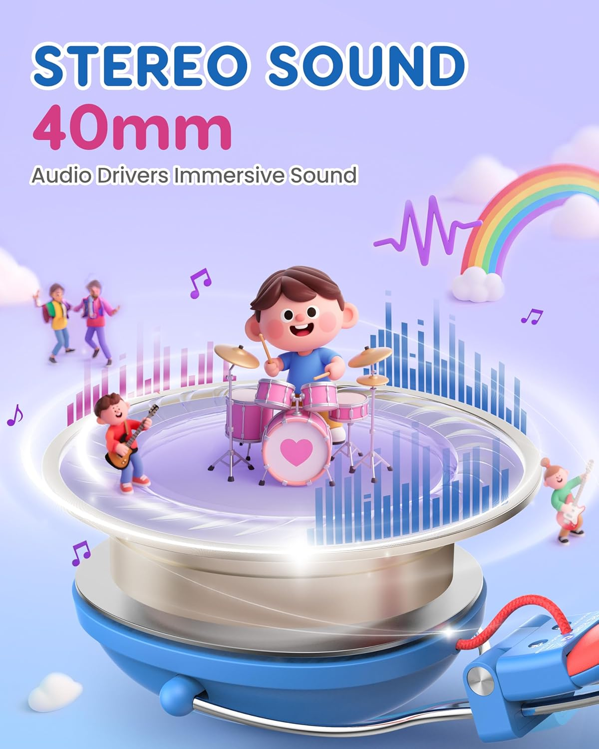 Awatrue Kids Headphones, Toddler Headphone with 74/85Db Volume Limited, HD Sound, Sturdy Design&Super Light, Foldable Over-Ear Childrens Headphones for Ipad/Girls/Boys/Chromebooks/School/Tablet