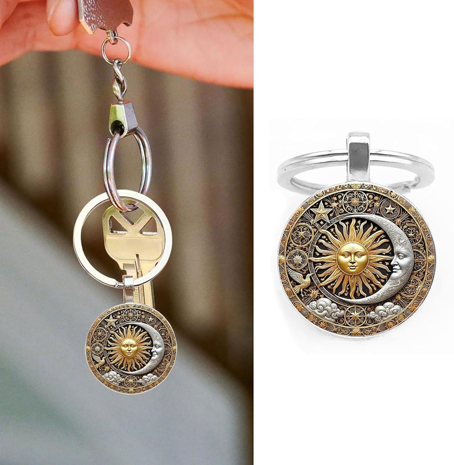 [Tizuqe] Lightweight Portable Keychain Featuring Star Moon Sun God Vintage Pendant, Easy to Carry Purse Hanging Decoration image number 6