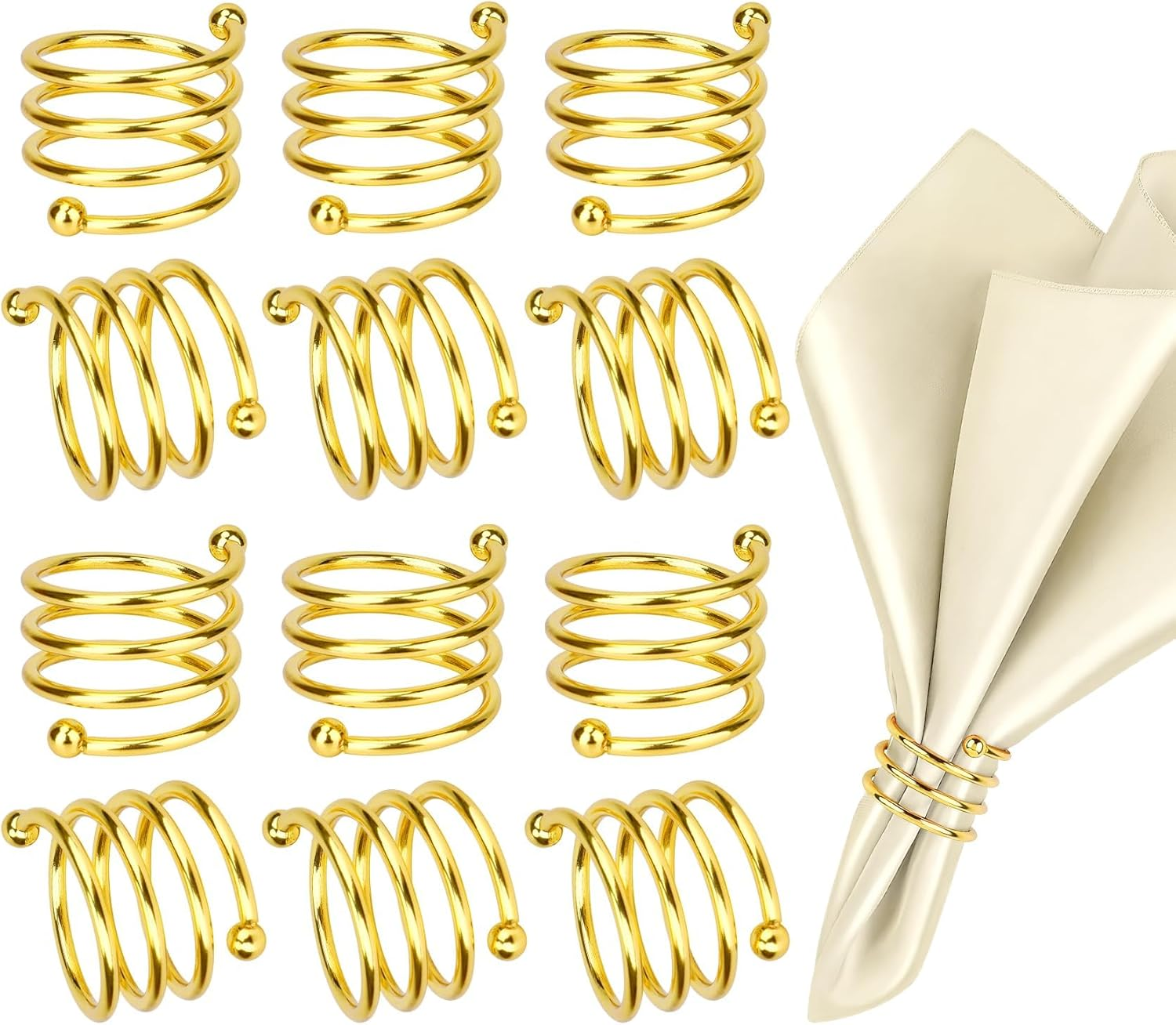 Gold Napkin Rings Set of 12 - Metal Leaf Fall Napkin Rings for Dinner Table Decor, Wedding, Kitchen, Banquet, Holiday, Everyday Party