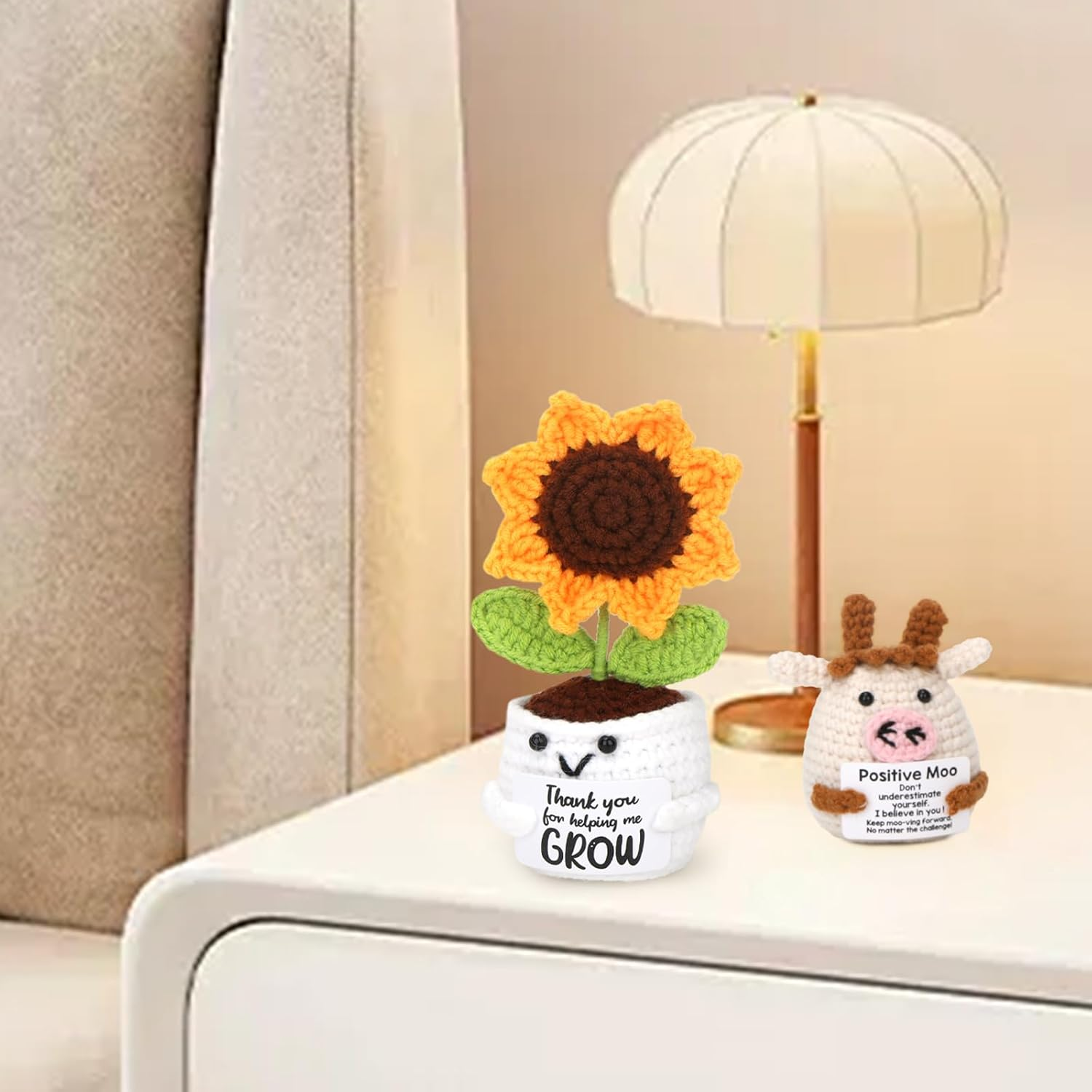 ZCOINS Emotional Support Positive Crochet Cow, Small Positive Crochet Plush Cow Gift, Mini Motivational Plush Animal with Encouraging Message for Friend Birthday, Samll Inspirational Funny Desk Decor image number 3