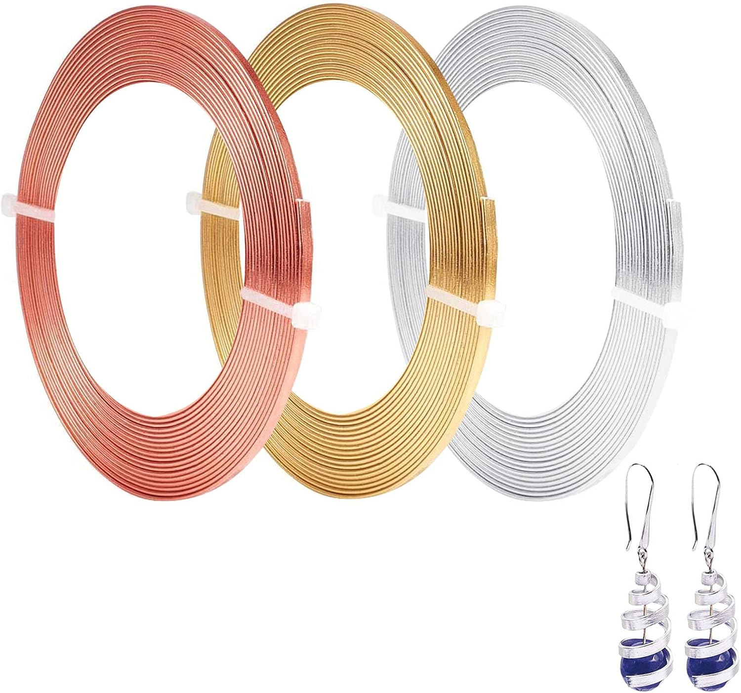 Cinvo 3 Rolls Flat Craft Wire Jewelry Wire Flexible Aluminium Wire Tarnish Resistant for Bezel Sculpting DIY Jewelry Craft Making (1Mm Thickness, 3Mm Width, Silver, Gold, Rose Gold) image number 6
