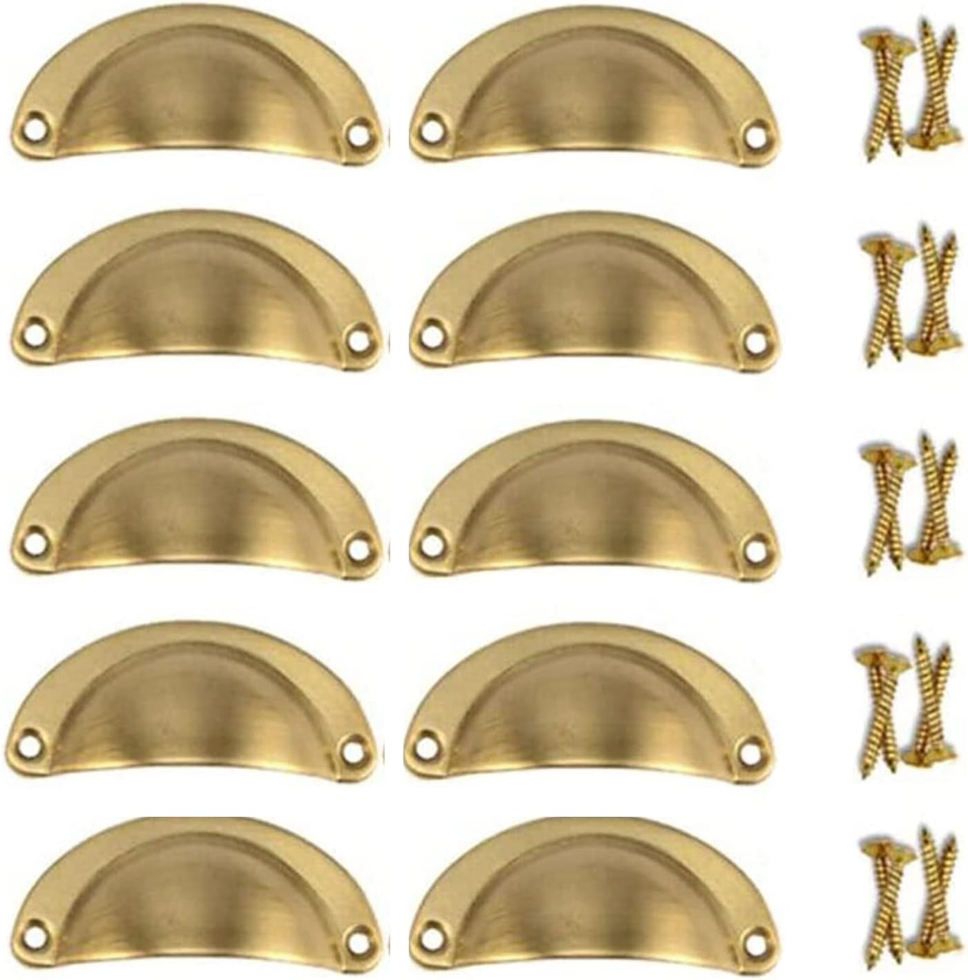 ACBBMNS 30Pcs Shell Cup Handles Half Moon Vintage Cupboard Door Knobs Kitchen Cabinet Drawer Cupped Pulls Antique Shell Pulls with Screws (Yellow Bronze)