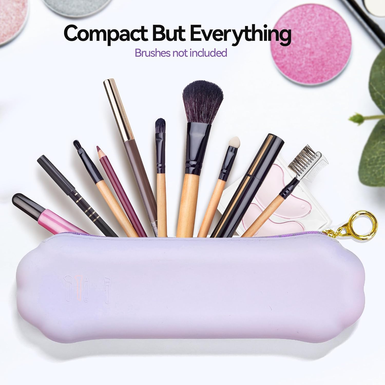 AWINNER Travel Makeup Brush Holder, Portable Silicone Make up Bag Organizer, Brushes Case with Anti-Fall Out Zipper Closure, Soft Cosmetic Pouch Travel Essentials, Purple, Modern