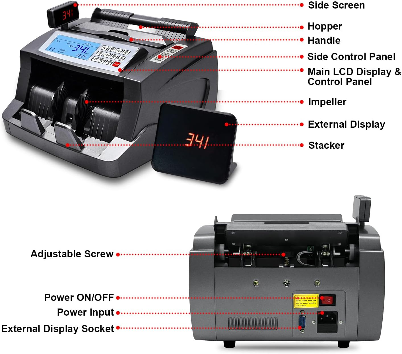 Money Counter Australian Note Bill Counting Machine AUD Cash Counter with Value Count, Add/Batch Modes, 3 Screens, LCD Display, AU Plug, UV/MG/IR/DD Counterfeit Detection Only for US Dollar, Euro