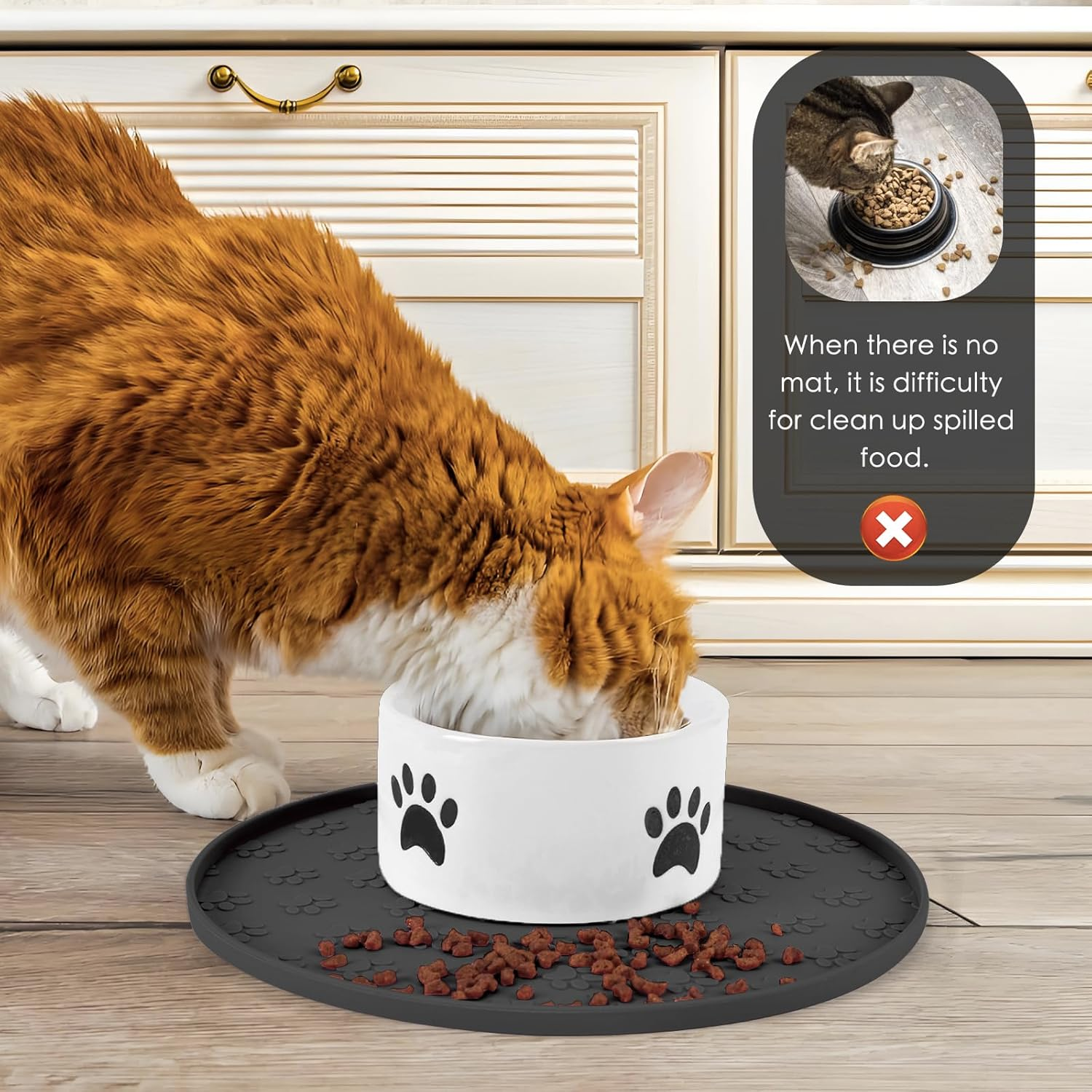 Silicone Pet Food Mat - Waterproof Dog & Cat Feeding Mat with High Lip to Prevent Spills & Protect Floors, Black image number 3