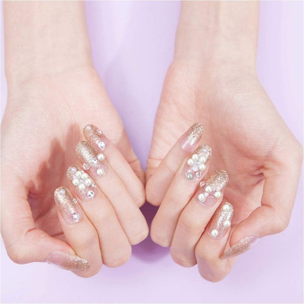 YSHIGUING 990 Pcs Self Adhesive Pearl Stickers,Flat Back Pearls Sticker for Face Beauty Makeup Nail Art Cell Phone DIY Crafts Home Decor Scrapbooking Embellishments, 2Mm/3Mm/4Mm/5Mm (White) image number 1