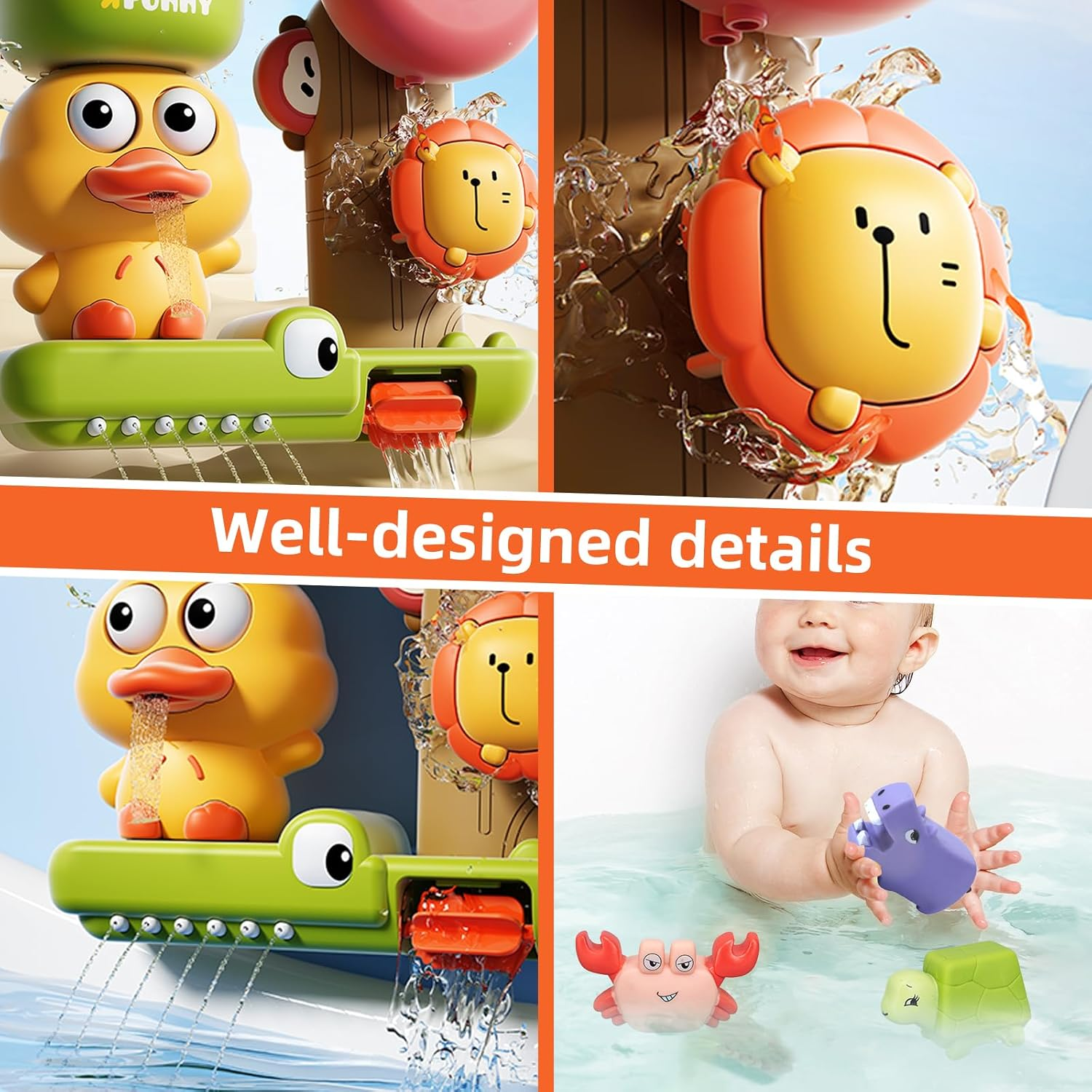 Bath Toys for Toddlers Age 1 2 3 Year Old Girl Boy, Preschool Kids Baby Bathtub Water Toys Cute Duck Design,3 Strong Suction Cups,Bath Wall Toy Waterfall Fill Spin and Flow Birthday Gift Ideas image number 3