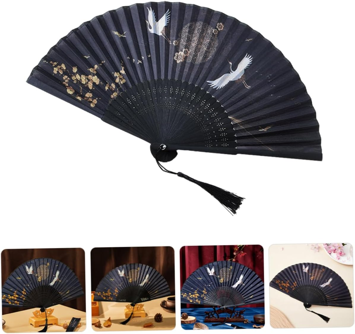 3Pcs Traditional Chinese Hand Fan Retro Folding Fan Elegant for Party Performance Summer Travel image number 3