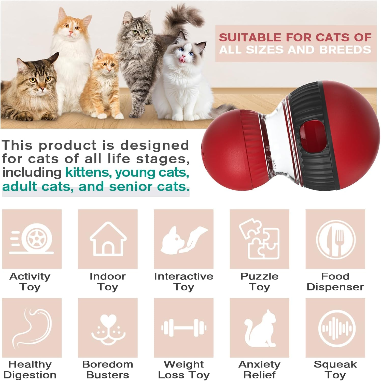 Ruiday Cat Ball Feeder Toy, Cats Food Dispenser, Cat Treat Toy with Sparrow Calls, Cats and Dog Puzzle Toys, for Indoor Training Brain Stimulation Toys