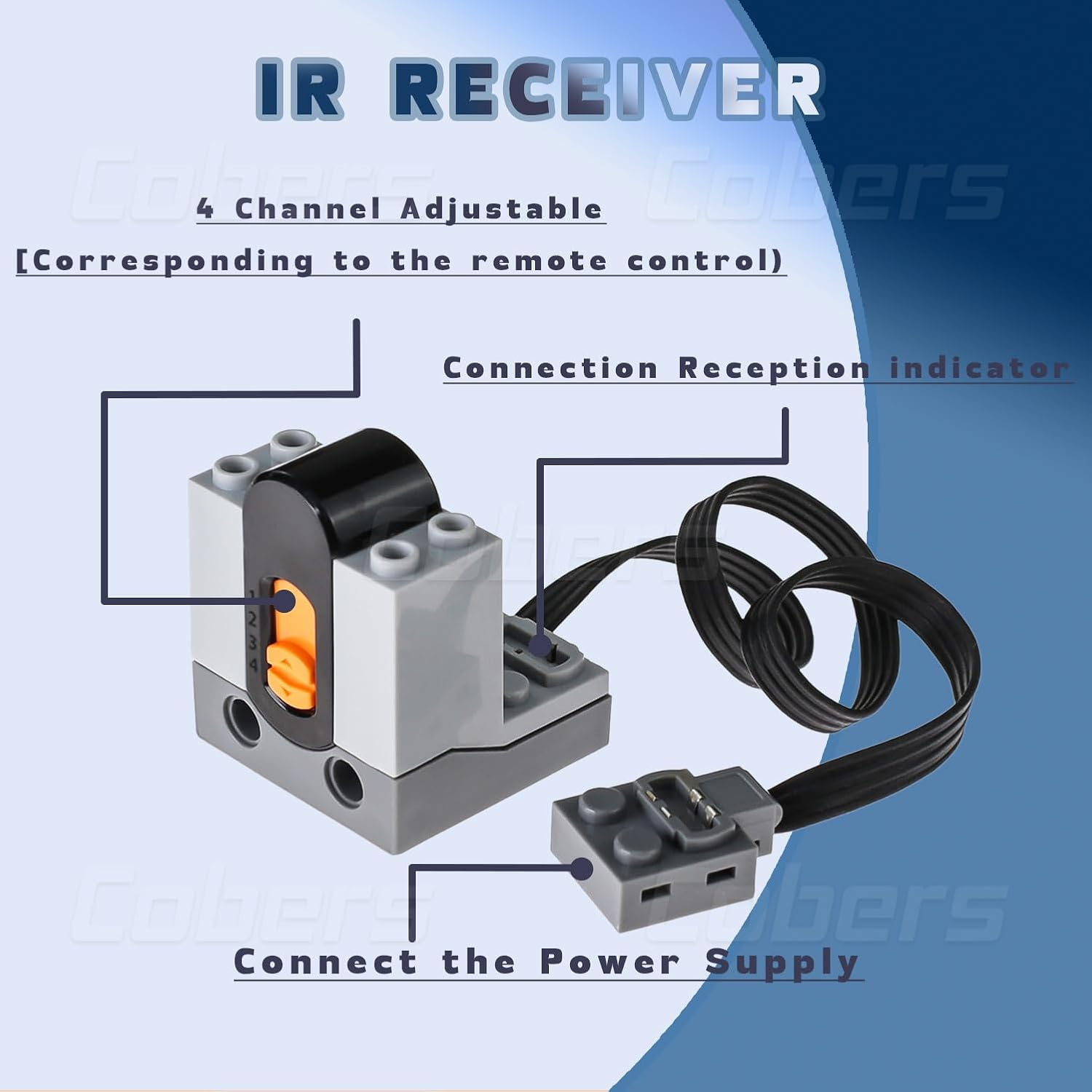 Cobers 9Pcs Power-Function Kits Set Compatible with Major Brand Technic-Parts Motor-Set IR Receiver Adjustable Speed Remote-Control AA Battery Box Switch Light Extension Wire image number 5