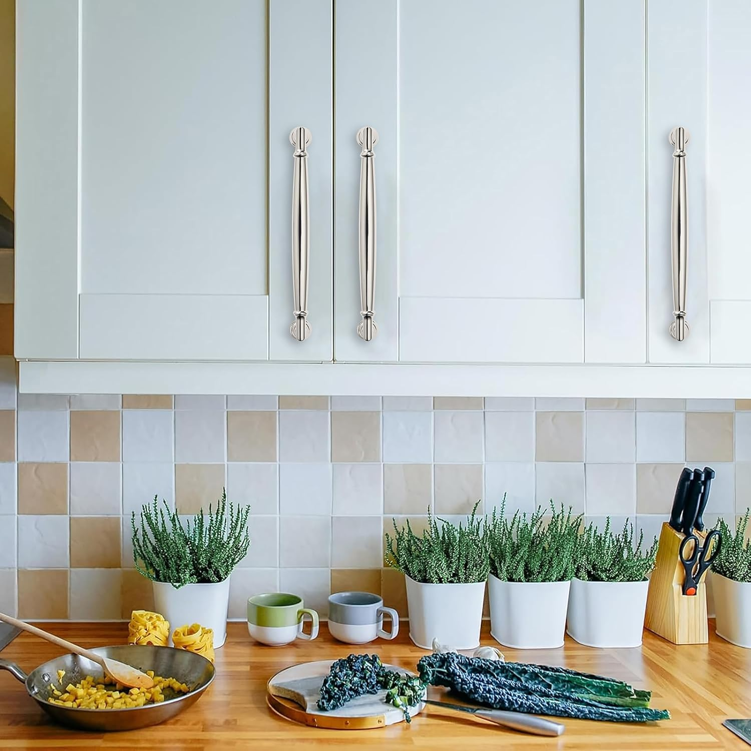 CABDM 10 Pack 5 Inch(128Mm) Polished Nickel Cabinet Pulls Heavy Duty Soild round Cabinet Pulls Kitchen Cabinet Hardware for Cupboard Drawer Handles Dresser Pulls image number 1