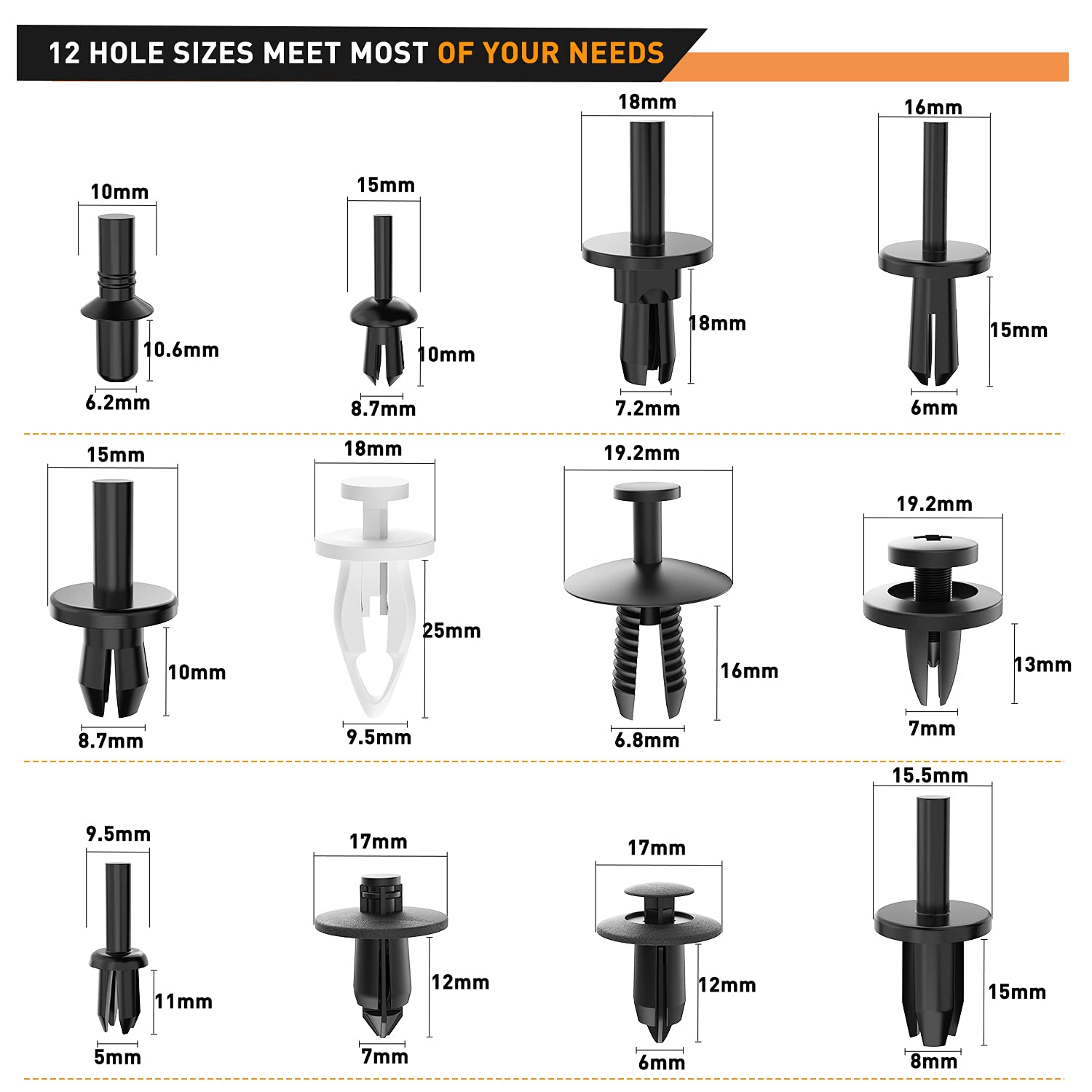 GOOACC 380Pcs Car Automotive Plastic, Metal, Nylon Push Pin Rivet with Fastener Remover Trim Clip Panel Body Interior Assortment Retainer Assortment Clips, (Grc-97),Black image number 1