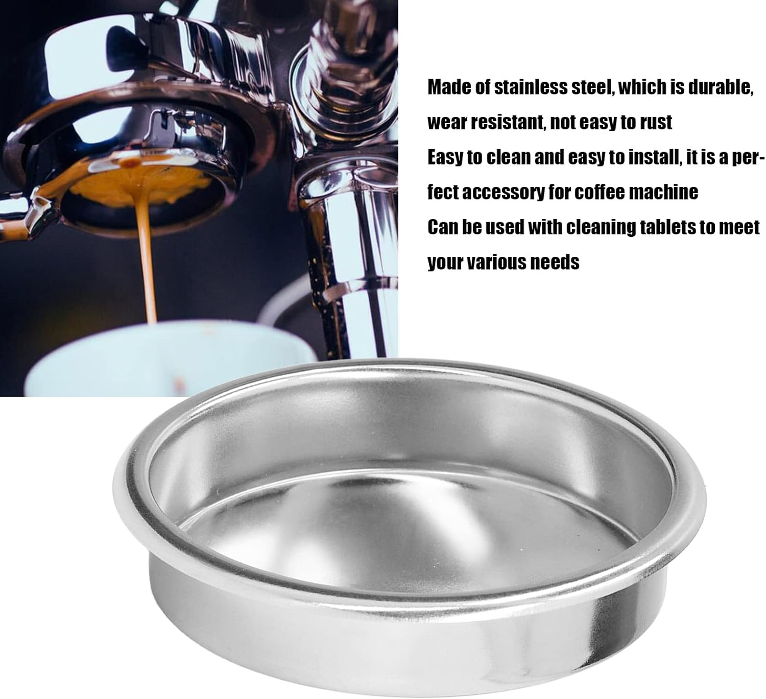 Backflush Cleaning Disc, 58Mm Stainless Steel Semi Automatic Coffee Machine Backflush Insert Blind Filter for Coffee Machine Cleaning image number 6