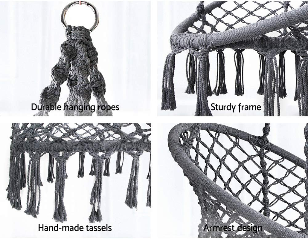 Gardeon Hammock, 124Cm Height Chair Portable Camping Swing Hanging Chairs Hammocks Patio Backyard Porch Outdoor Indoor Furniture, 120Kg Capacity Firm Structure Grey image number 5