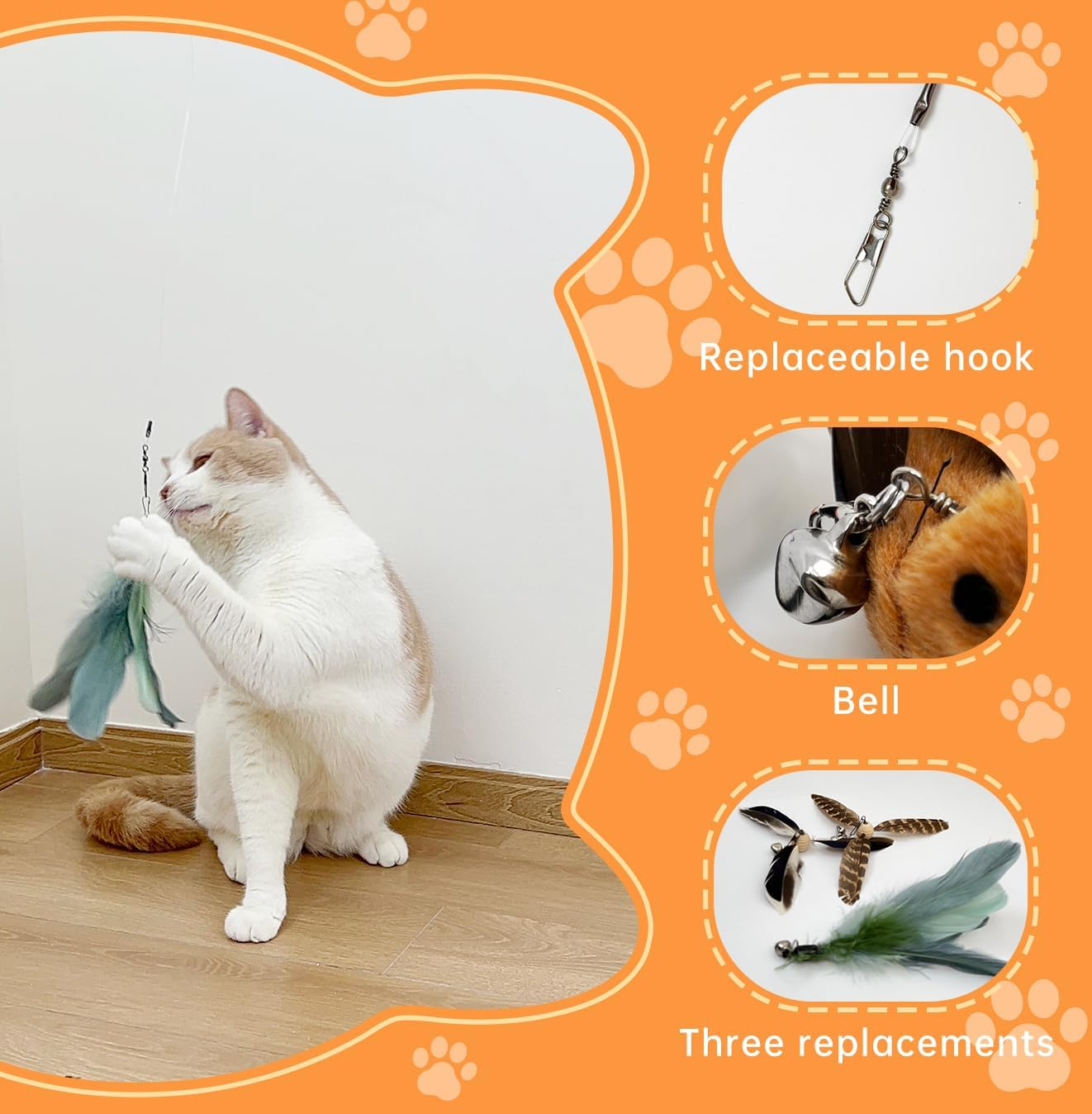 Cat Toys Natural Feather Cat Wand with 3-PCS Refills Chemical-Free Indoor Play for Cats image number 1