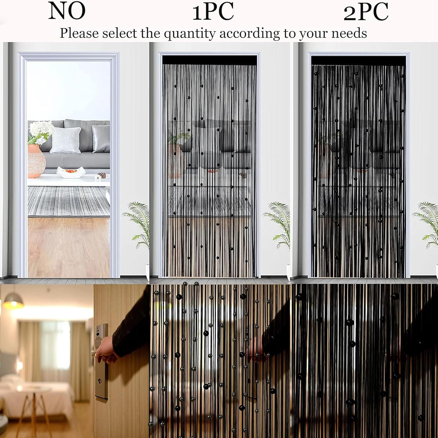 Elevapulse Fly Curtain Patio Door 200 X 100 Cm - Pack of 2 Insect Protection Door Curtain with Beads, Balcony Door, Fly Screen Made of Polyester Glitter, Black image number 2