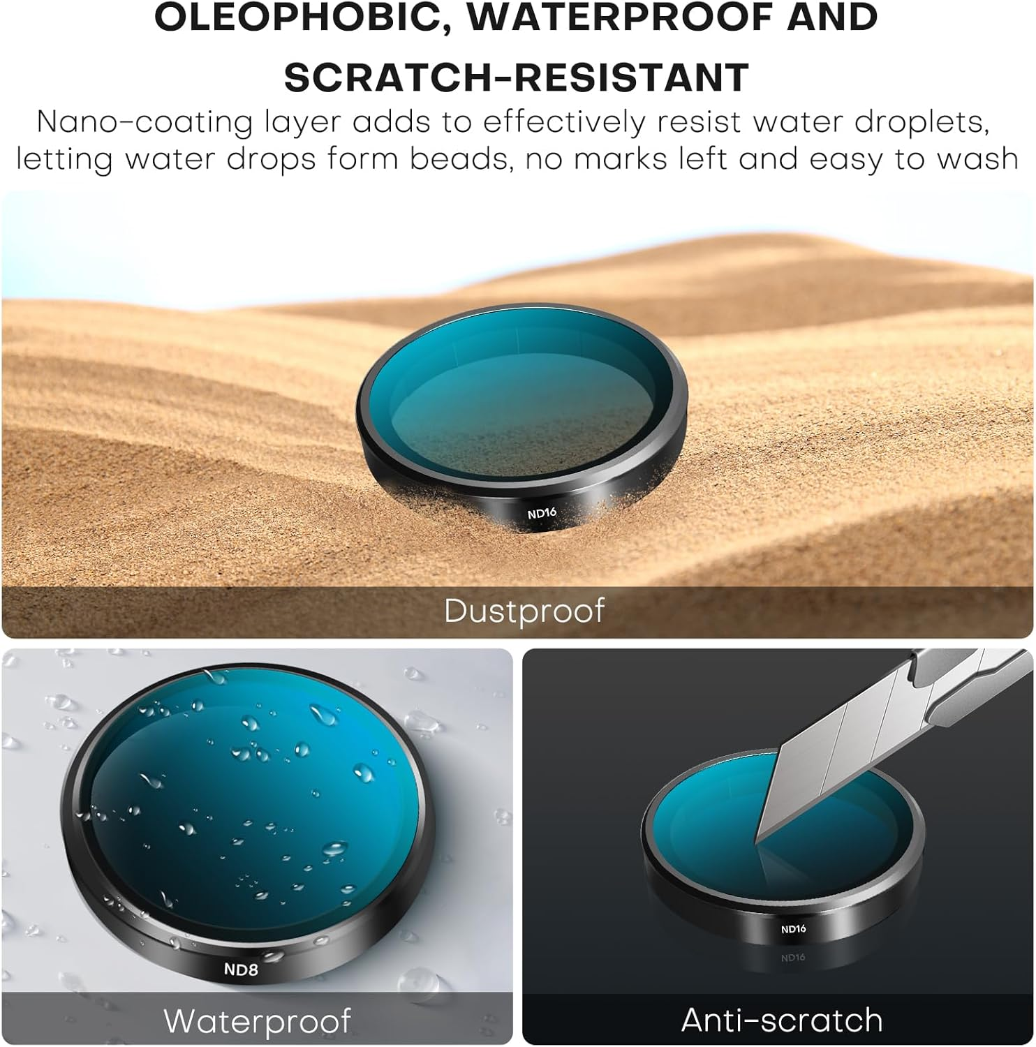 REYGEAK Lens Filter Set for DJI Action 5 Pro/4/3,4 Pack CPL ND8 ND16 ND32 Polarizing Neutral Density Filter,Multicoated HD Optical Glass for DJI Osmo Action Camera Accessories image number 4