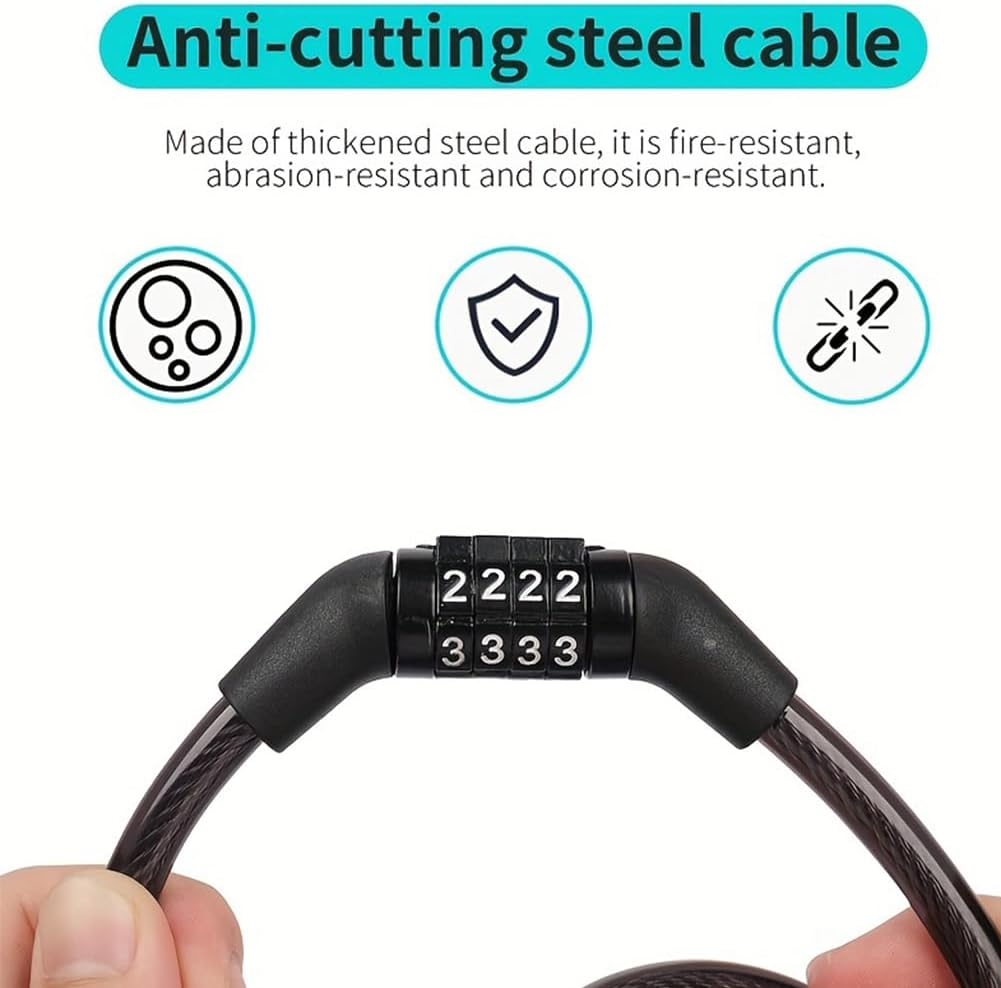 65CM Cable Lock, Combination Safety Code Cable Lock, Multiple Using Cable Lock (Black) image number 4