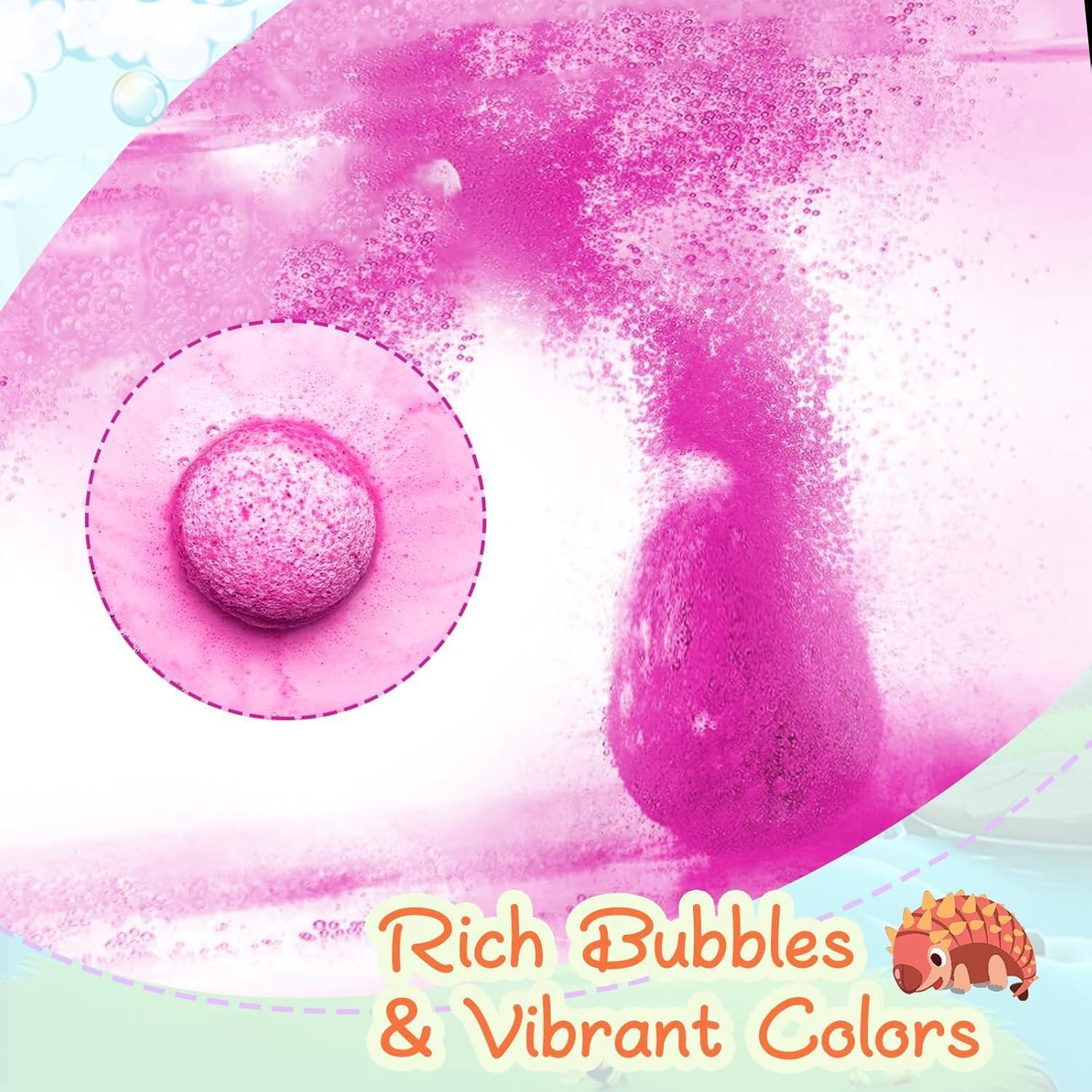 Bath Bombs with Surprise Toy Inside, 6 Pack Dino Egg Organic Bath Bomb with Dinosaur Toys, Bubble Bath Bombs Ball Kit for Birthday Toy Gifts (Pink Box) image number 2