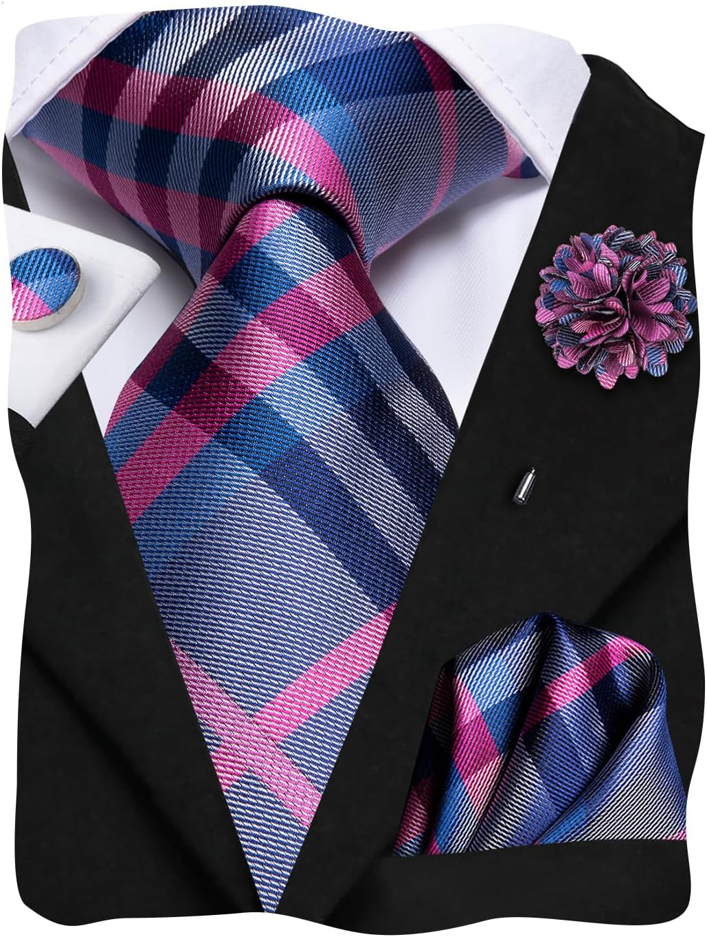 Hi-Tie Ties for Men Pocket Square Lapel Pins Cufflinks Formal Woven Silk Necktie Sets Wedding Party