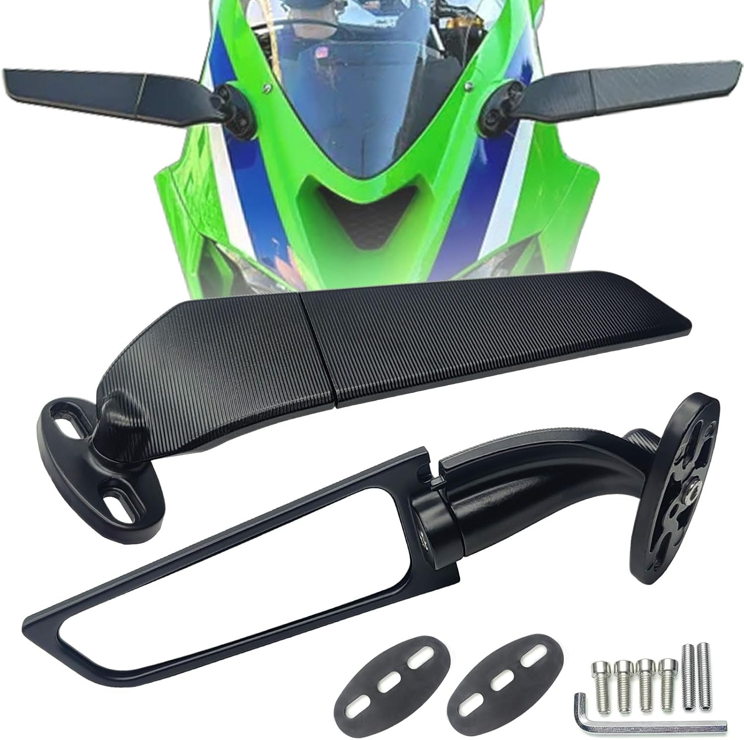Large Size Motorcycle Mirrors Stealth Wind Wing Side Rearview Mirrors Compatible with 2025 Kawasaki Ninja 500 Ninja 650 Ninja 400 300 2025 ZX6R ZX10R ZX4RR ZX14R GSXR 1000 600 750 image number 6