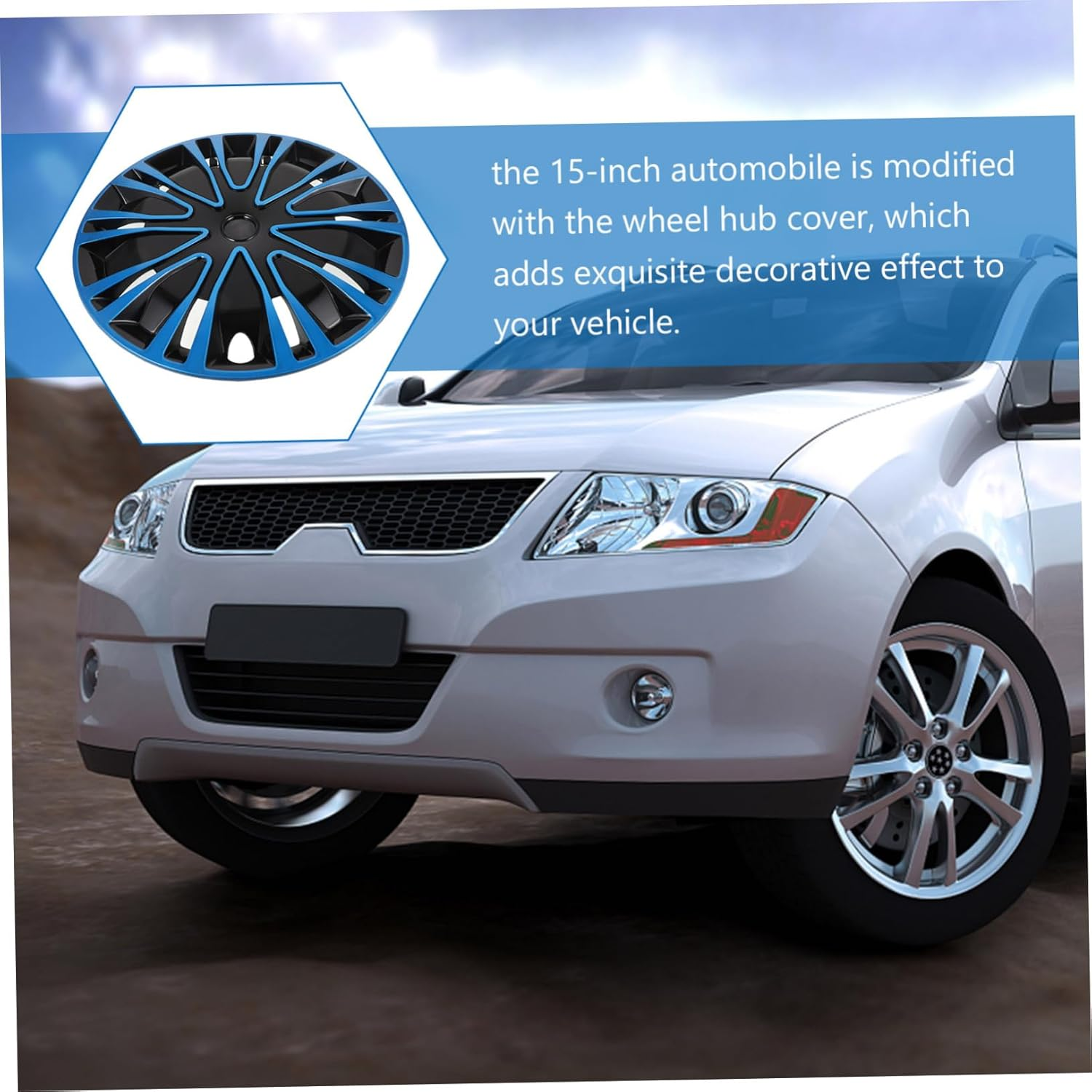 BUGUUYO 15 Inch Automotive Hub Caps Wheel Rim Covers Blue Black Universal Car Hub Covers Decorative Hubcaps for Vehicle Rims