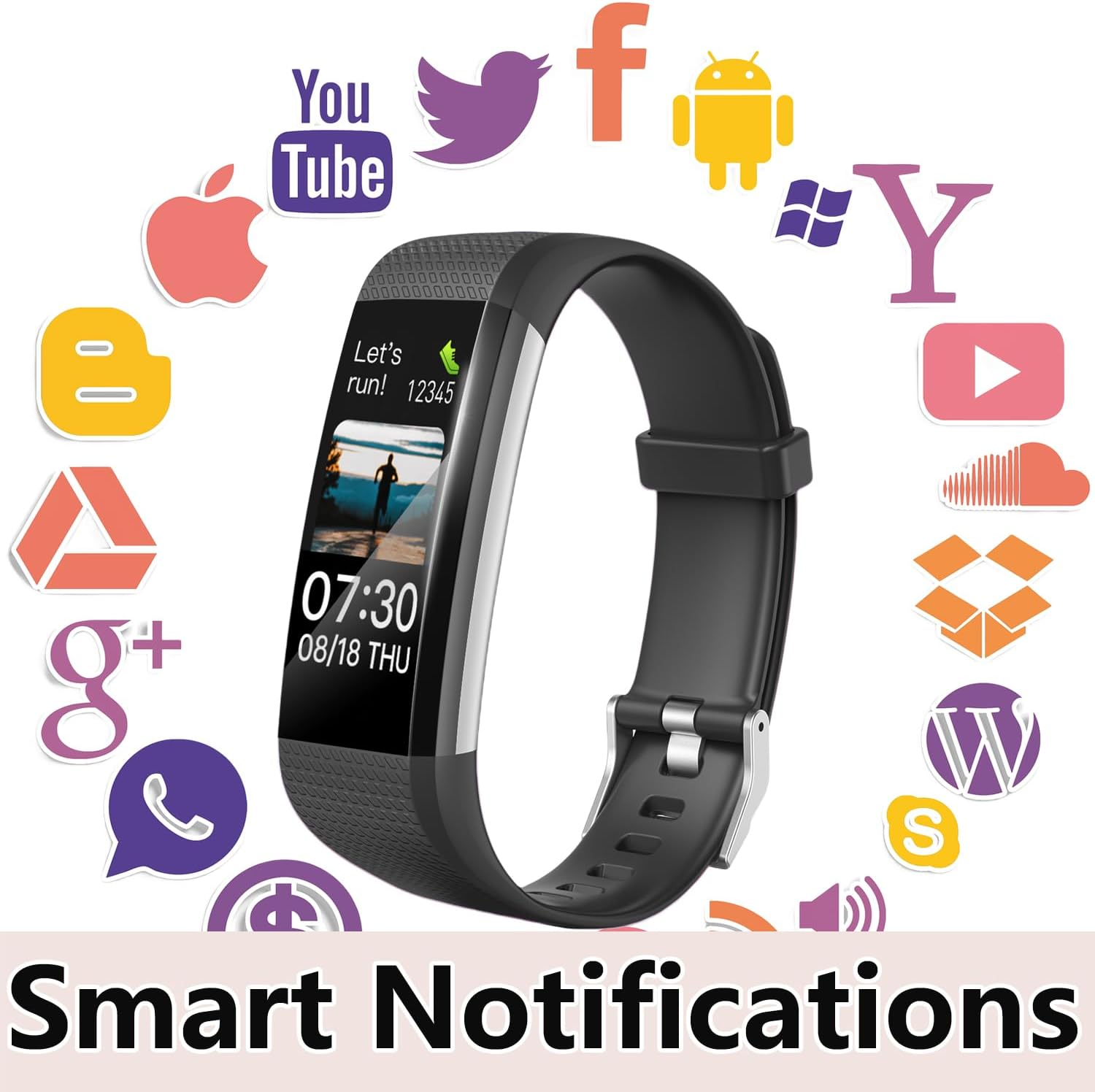 Fitness Tracker with Heart Rate Monitor, Activity Tracker Pedometer with Calorie Counter, Sleep Monitor, Smart Watch with IP68 Waterproof Sports Bracelet for Women Men (Black) - Black image number 2