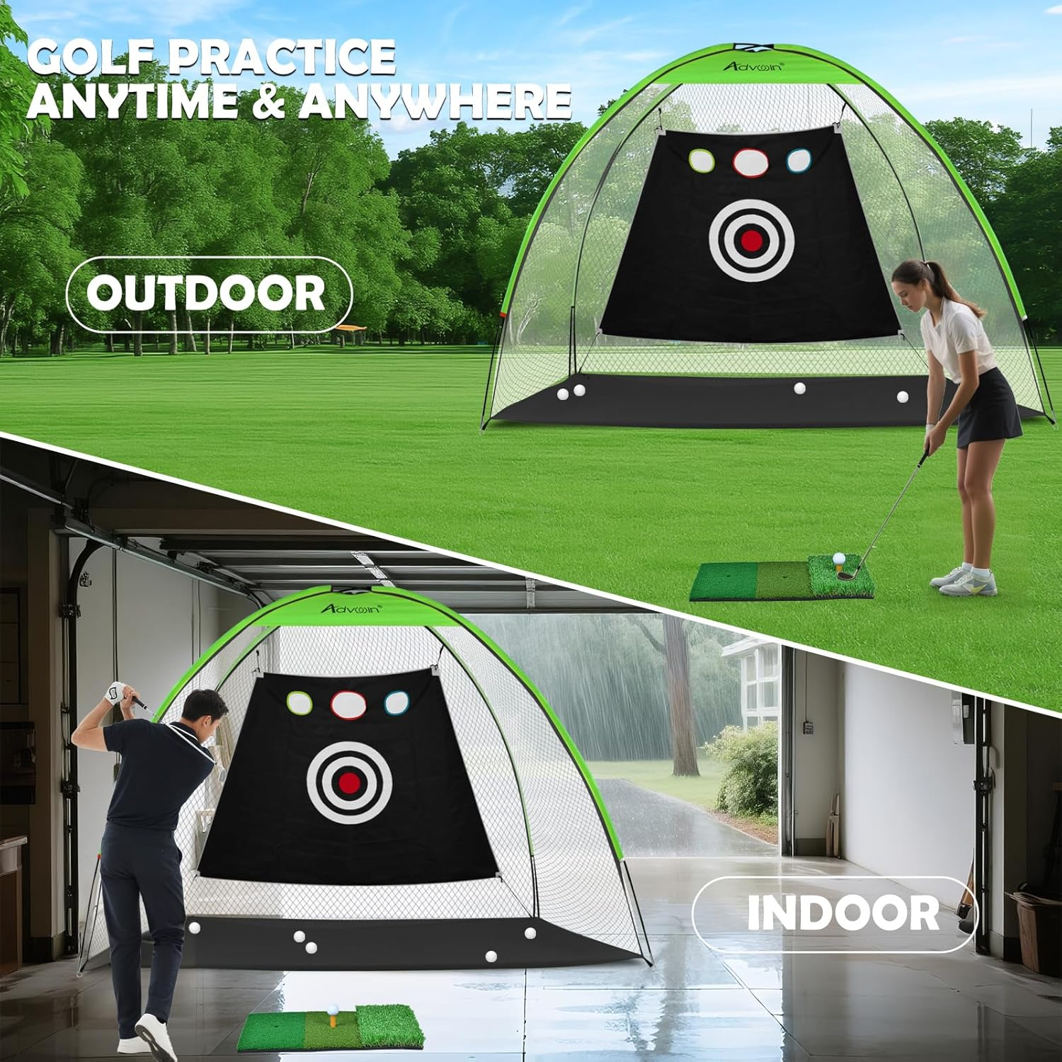Advwin 10X7Ft Golf Practice Net for Backyard & Indoor &ndash; Driving Swing Training Aid with Target, Mat, 5 Balls & Carry Bag &ndash; Chipping & Hitting Net for Beginners & Pros image number 1