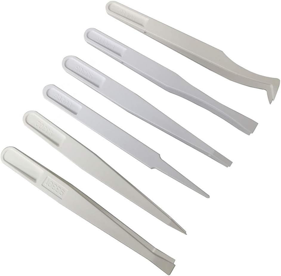 FEITA Precision Plastic Tweezers Kit - Plastic anti Static Tweezers Set Pickup Craft Electronics DIY Repair Tool - Black - 6Pcs