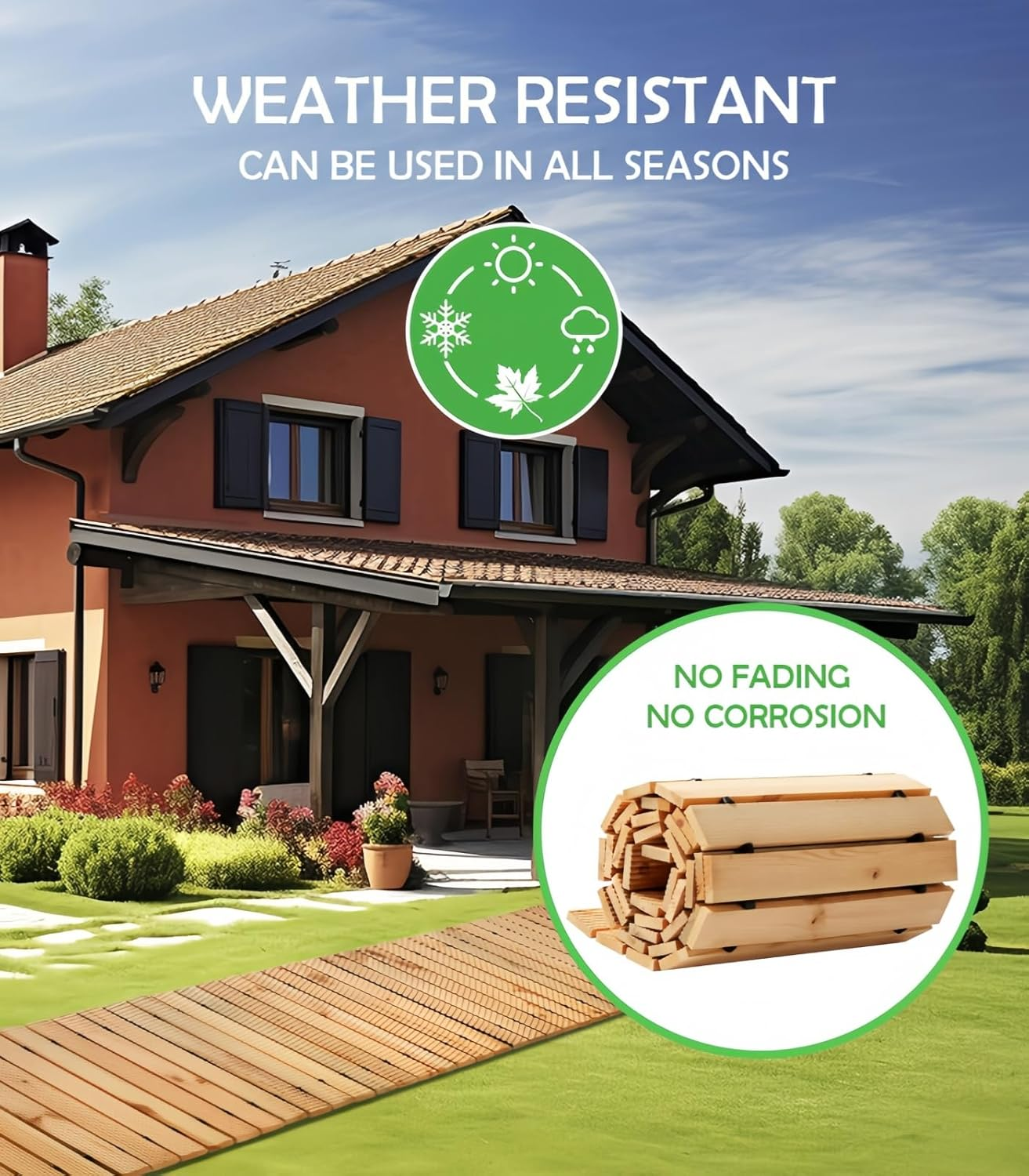 Zeyfon Wooden Garden Pathway, 2.44Mx 44Cm, Non-Slip Straight Garden Walkway, Roll Out Cedar Outdoor Walkway Path with Wire Rope Connection, Decorative Event Paver for Backyard Wedding Party image number 1