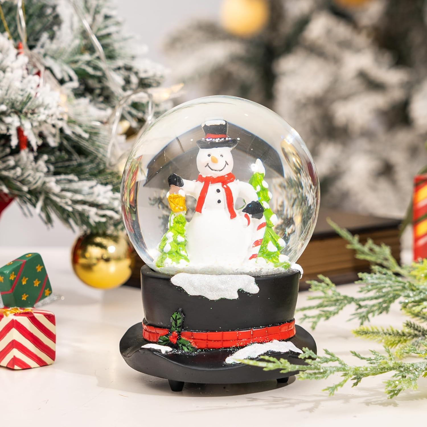Snow Globes Glitter Water Globe Decoration Musical Snow Globes Decor Plays We Wish You a Merry Christmas, 100Mm, Snowman image number 5