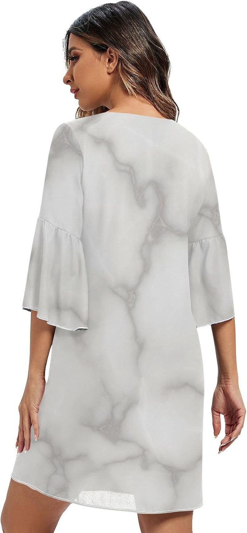 Marble Grey Elegant V Neck Dress Printed Line Maternity Dress image number 3