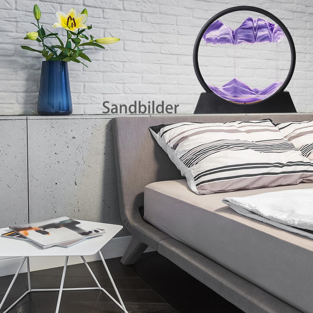 Sandbilder-Moving Sand Art Decor, Falling Picture in Motion, 3D Deep Sea Sandscape, Flowing Relaxing Toy, Rotating Display for Desktop Office Home (Purple, 12")