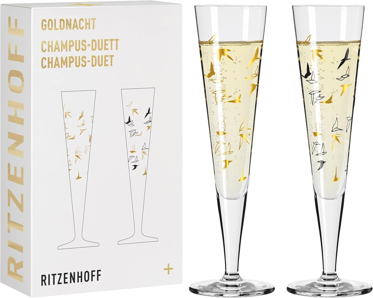 RITZENHOFF Goldnacht Duett 6261001 Champagne Glass 200 Ml Set of 2 with Real Gold Made in Germany image number 5