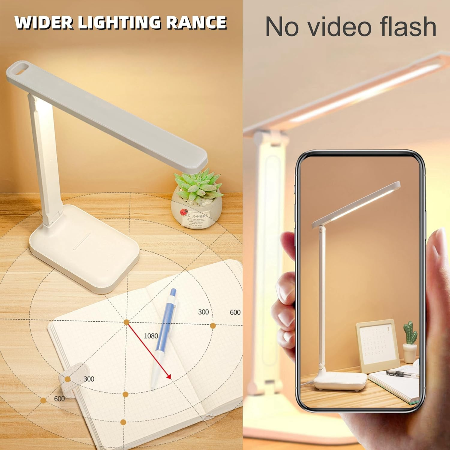 LED Desk Lamp Dimmable Desk Light Reading Lamp 3 Lighting Modes, White USB Rechargeable Reading Light Study Desk Lamp Suitable for Home Office image number 1