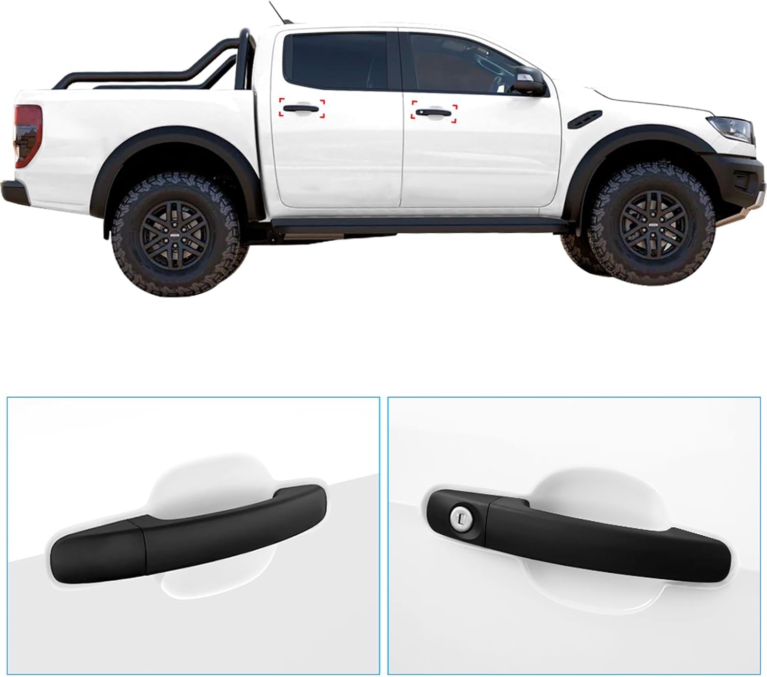 Car Door Handle Cover Scratch Protector for Ford Ranger PX1 PX2 PX3 2011-2022 Accessories, Key Entry Exterior Door Handle Cover Trims Guards, Matte Black 4PCS image number 3