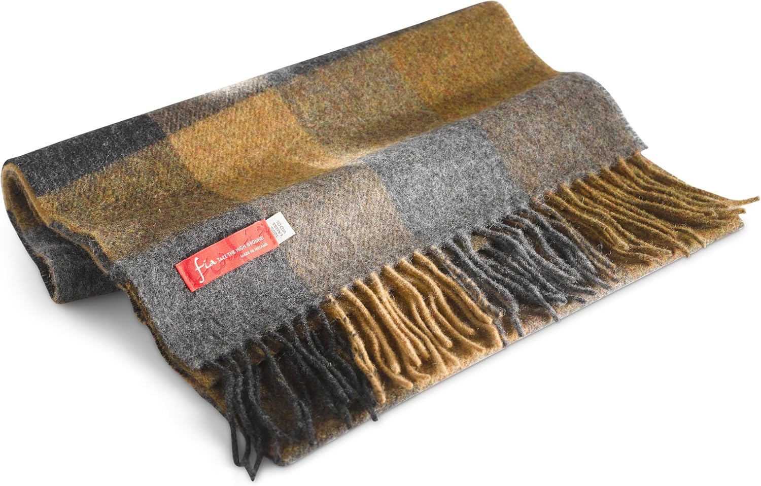 FIA Soft and Warm Irish Wool Plaid Scarf for Men, 12" Wide X 60" Long