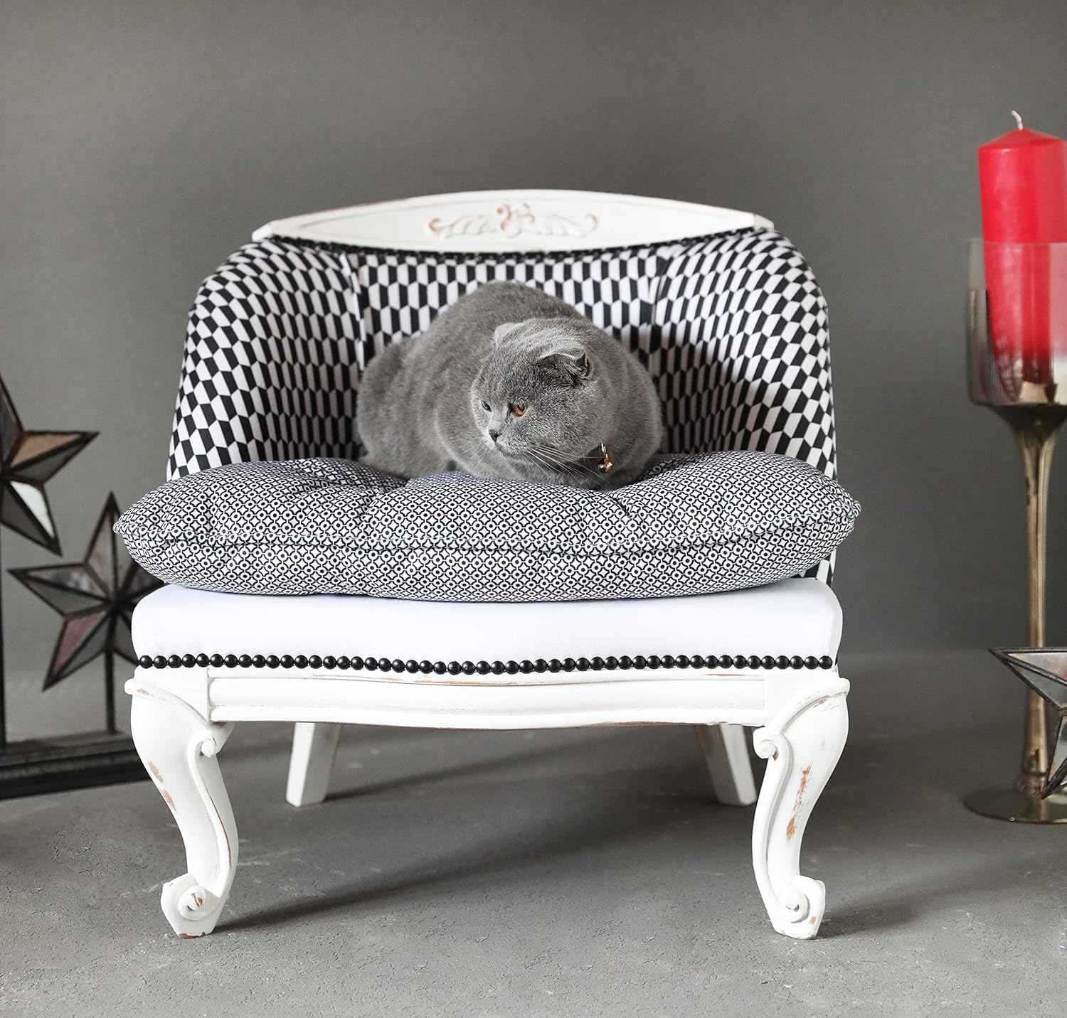 Adnan Bostan Furniture - Pavpav Collection, Cat Bed, Cat Furniture, Decorative Cat Bat, Cat Beds, Decorative Cat Furniture, Cat Sleeping Bed, Decorative Cat Couch, Modern Cat Bed (Black & White) image number 4