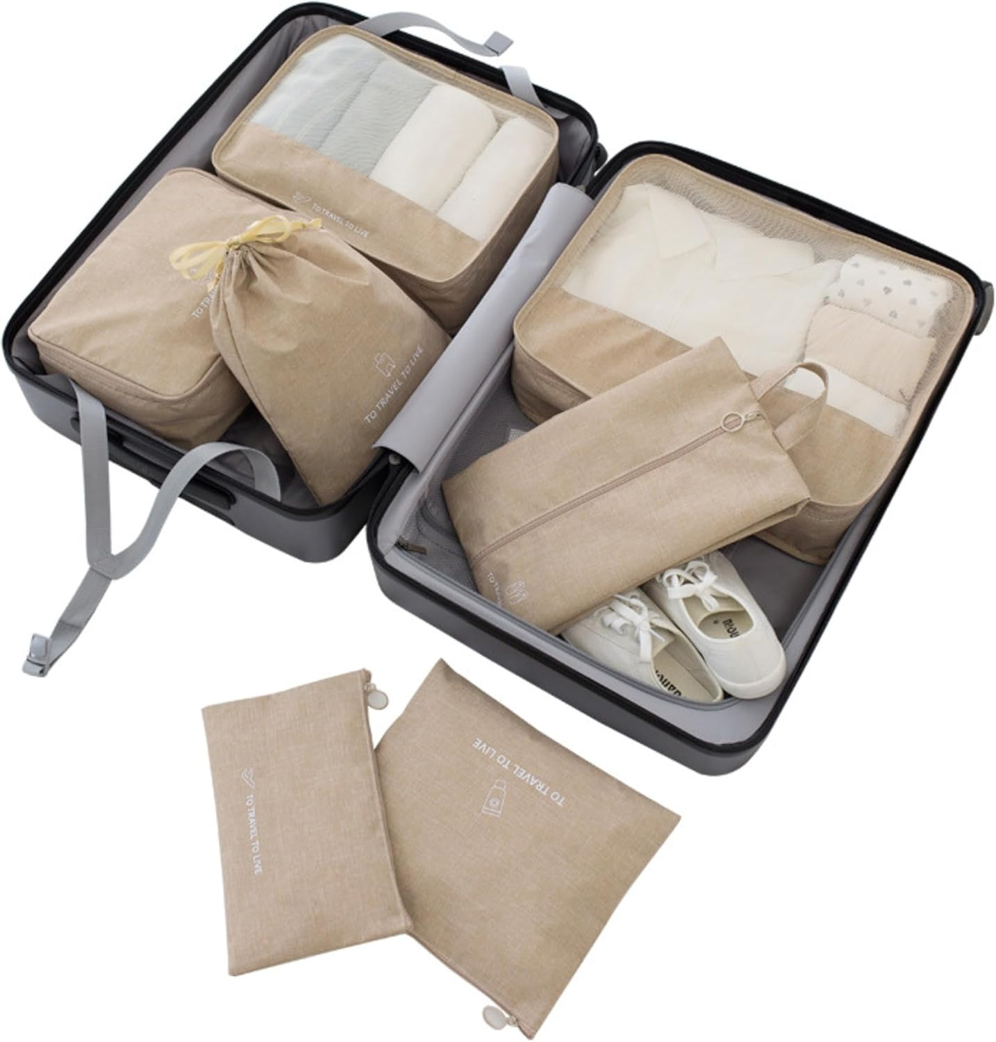 Fime 7 Set Packing Cubes for Suitcases - Versatile Travel Packing Organisers - Luggage & Travel Gear Bag - Ideal Packing Cubes for Travel - Compact Cubes/Pouches for Organising (Coffee) - Pink image number 4