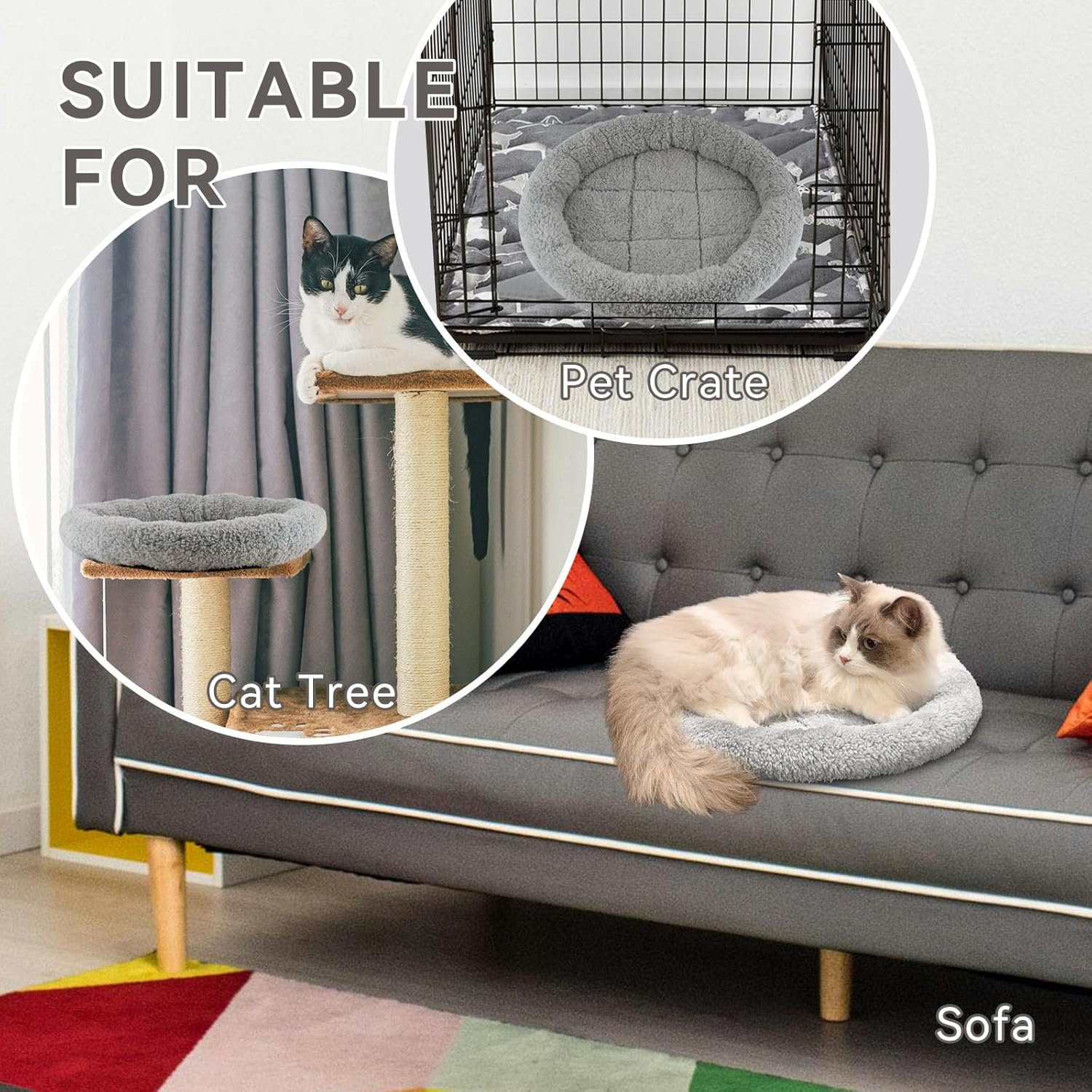 PETLESO Pet Bed, Dog Beds, Cushion for Cats, Ultra Soft Non-Slip Underside, Cat Beds, Dog Crate Bed, Suitable for Small and Medium Pets (Grey) - 40 Cm image number 1