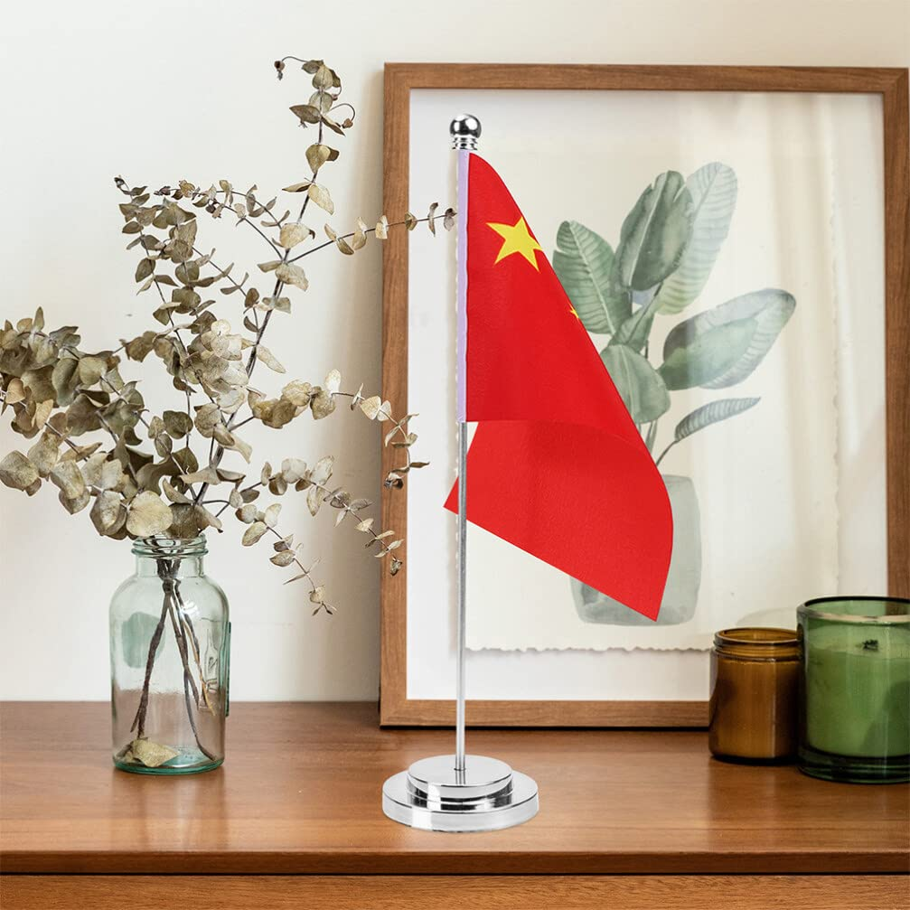 Flag Poles Office Desk Flag Holder Desktop Flag Stand Flag Pole Stainless Steel Base, 2 Pieces Small Table Flag Stands - Gold image number 6