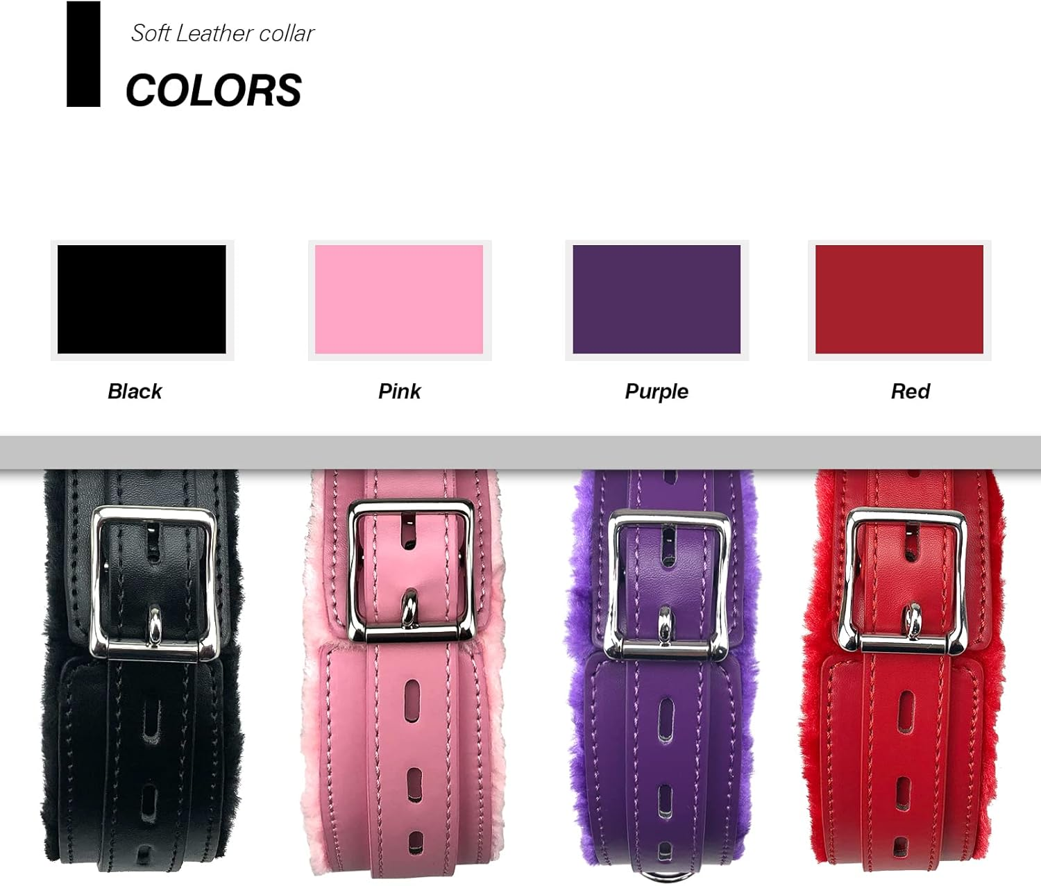 Gothic Leather Choker Collar, PU Leather Fur Lined Collars Necklace with Long and Durable Detachable Leash Chain Pet Collars, Pink